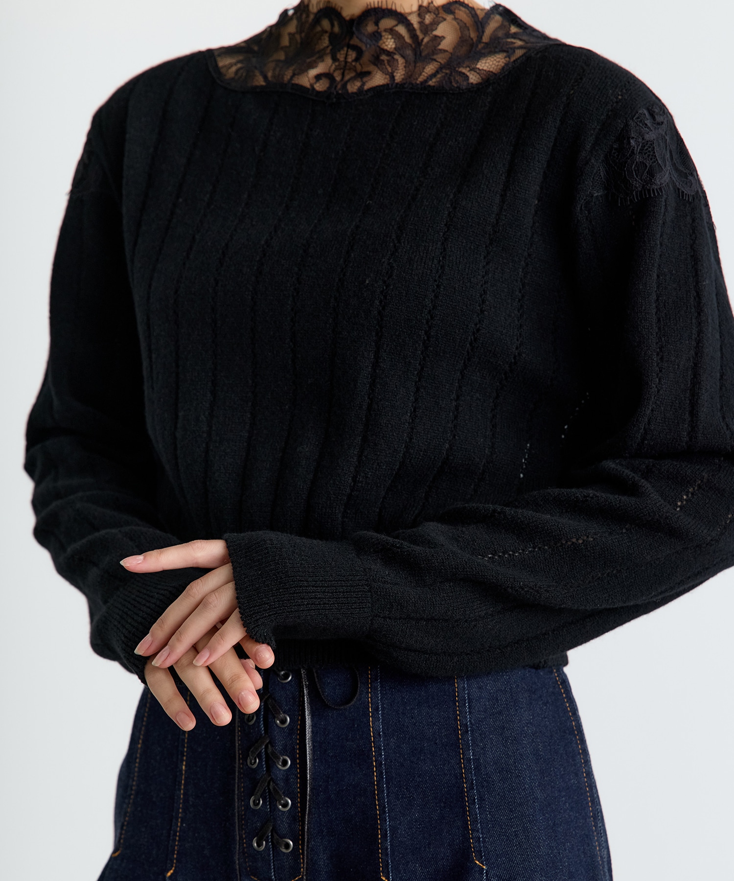 HAIRY LACE PANELED CROPPED PULLOVER FETICO