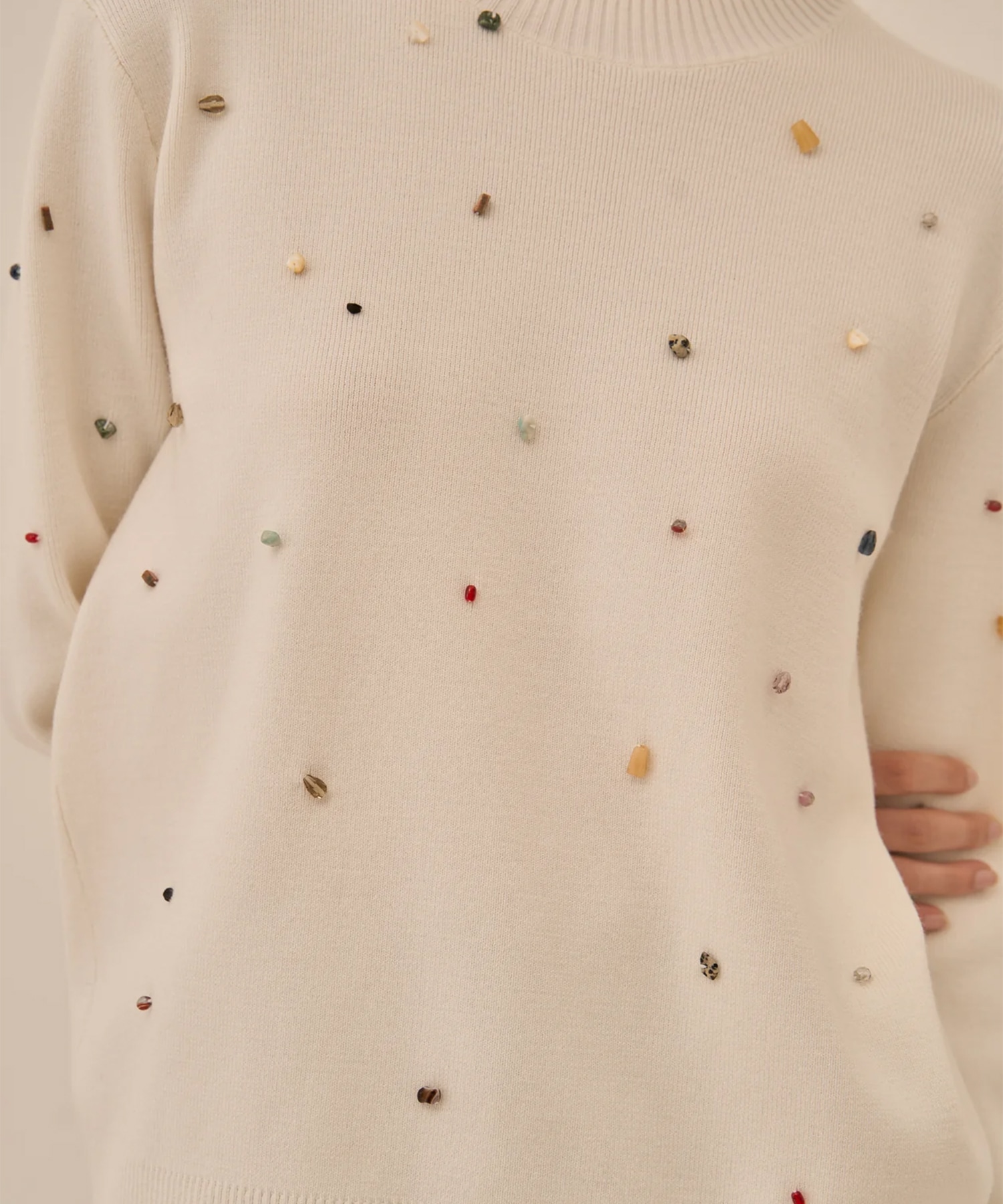 Aila glass beads&ores knit pullover WH AKIRANAKA