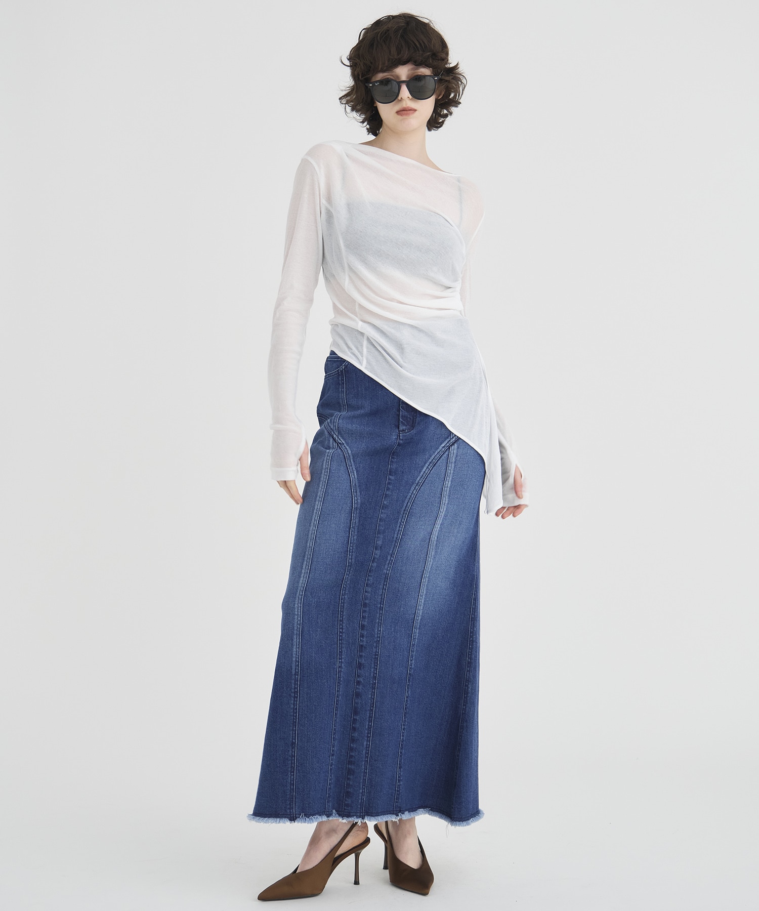 Cutting Stretch Denim Skirt RITAN