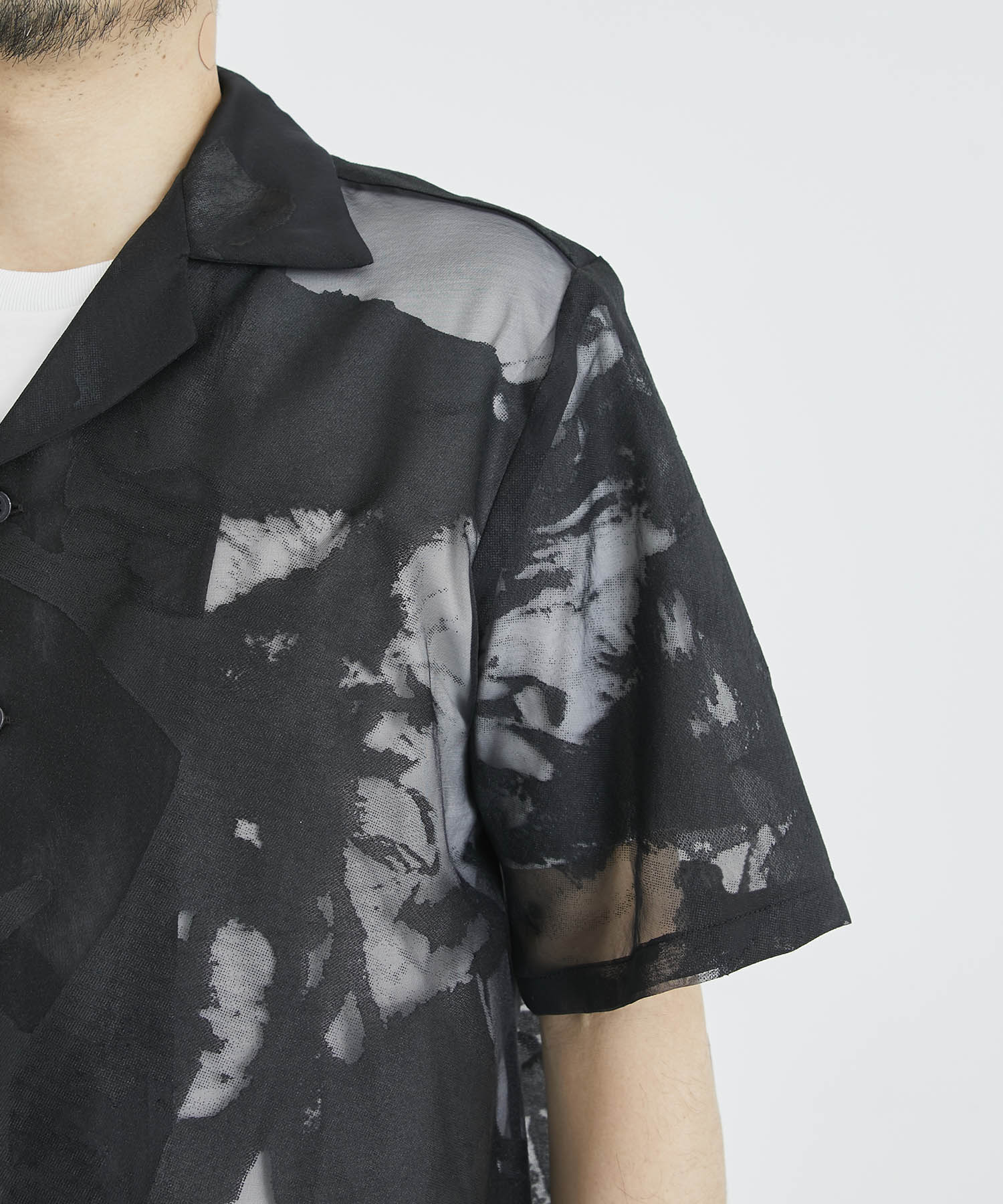 TRANSPARRENT FLOWER OPEN COLLAR SHIRTS TAAKK