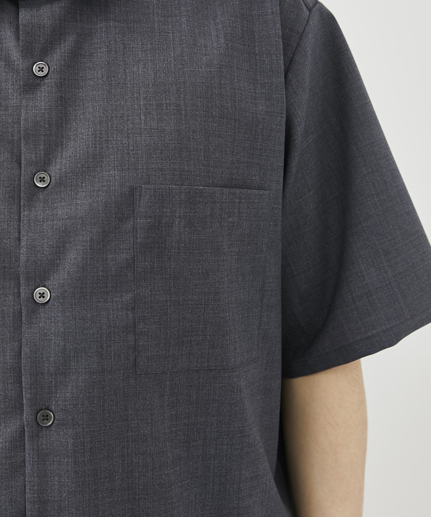 WOOL S/S REGULAR COLLAR BAGGY SHIRT(S DARK GREY): SOPHNET.: MEN