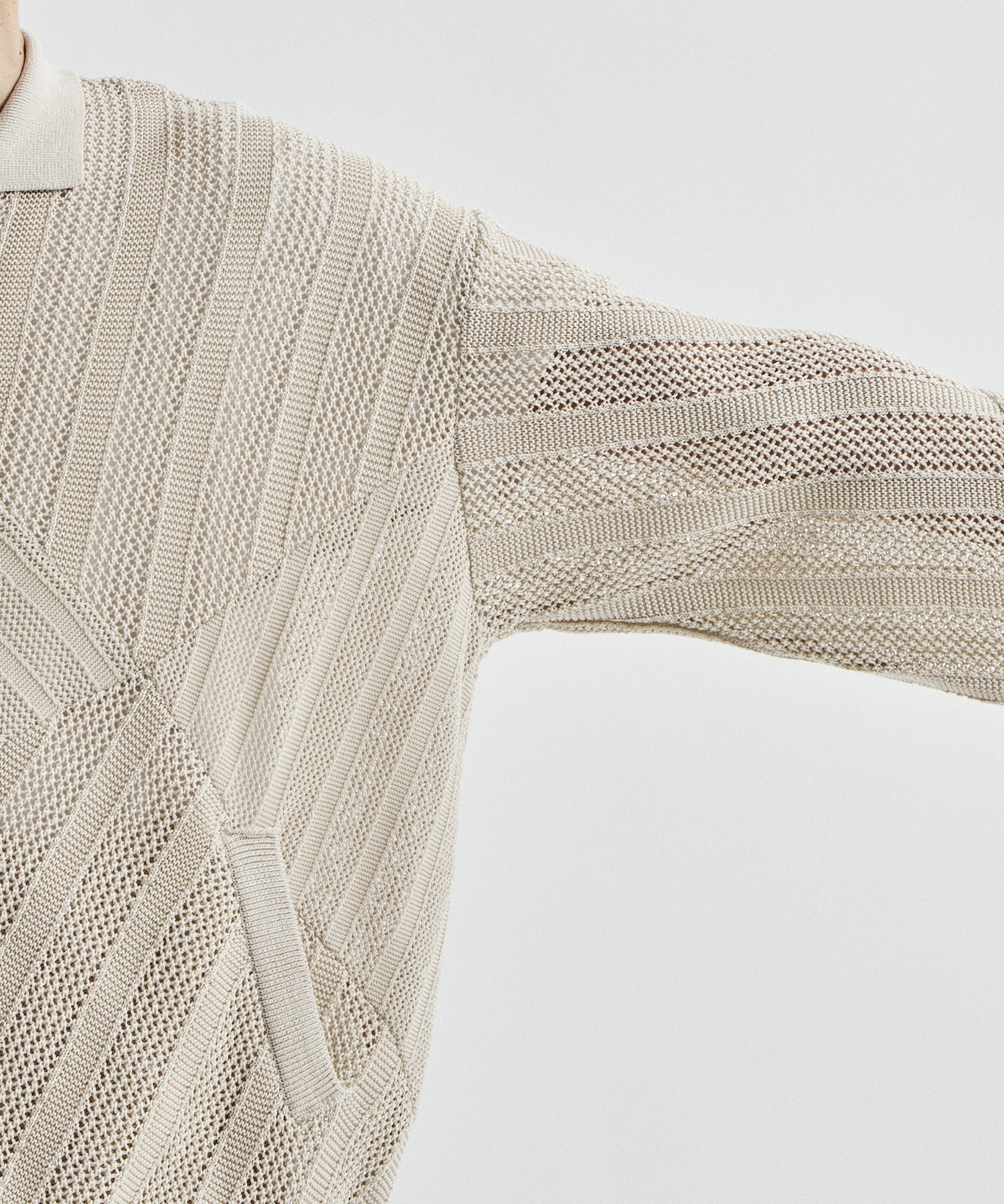 COTTON MESH STRIPE ZIP-UP CARDIGAN | YOKE