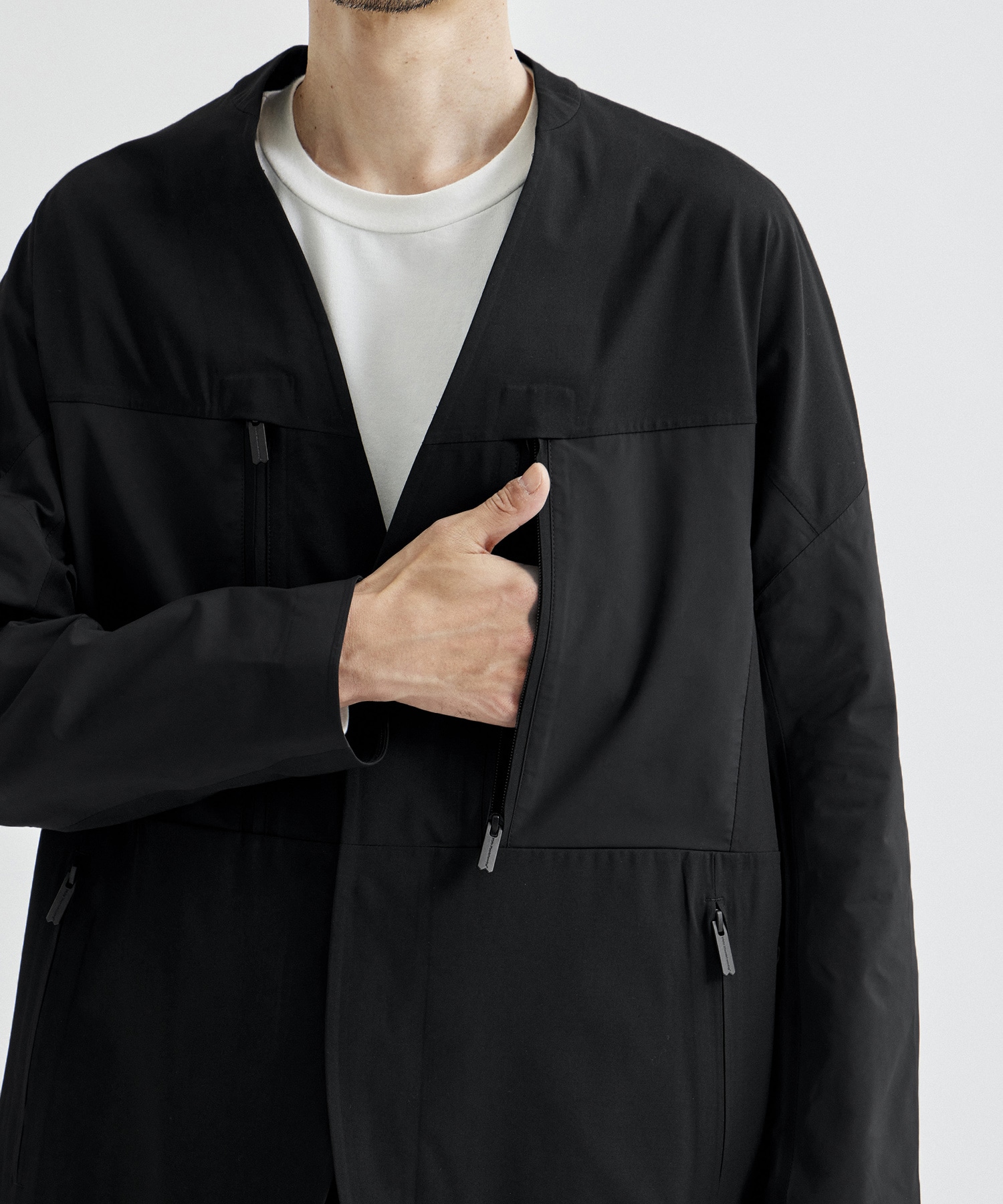 EX. STRETCHED HYBRID NO COLLAR JACKET | White Mountaineering