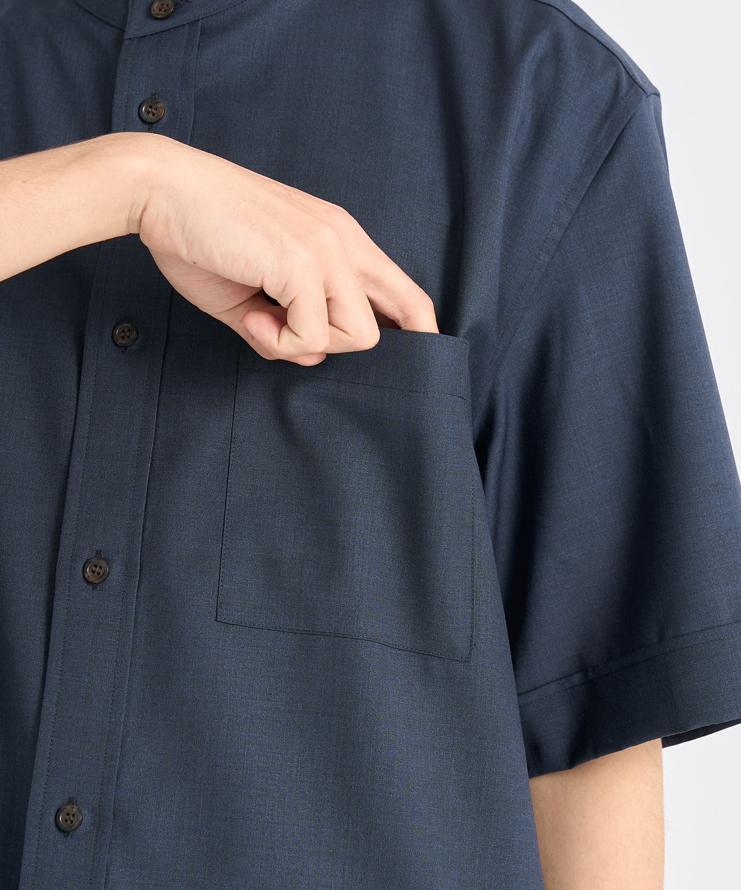 Active Washable Wool Band Collar S/S Shirt THE TOKYO