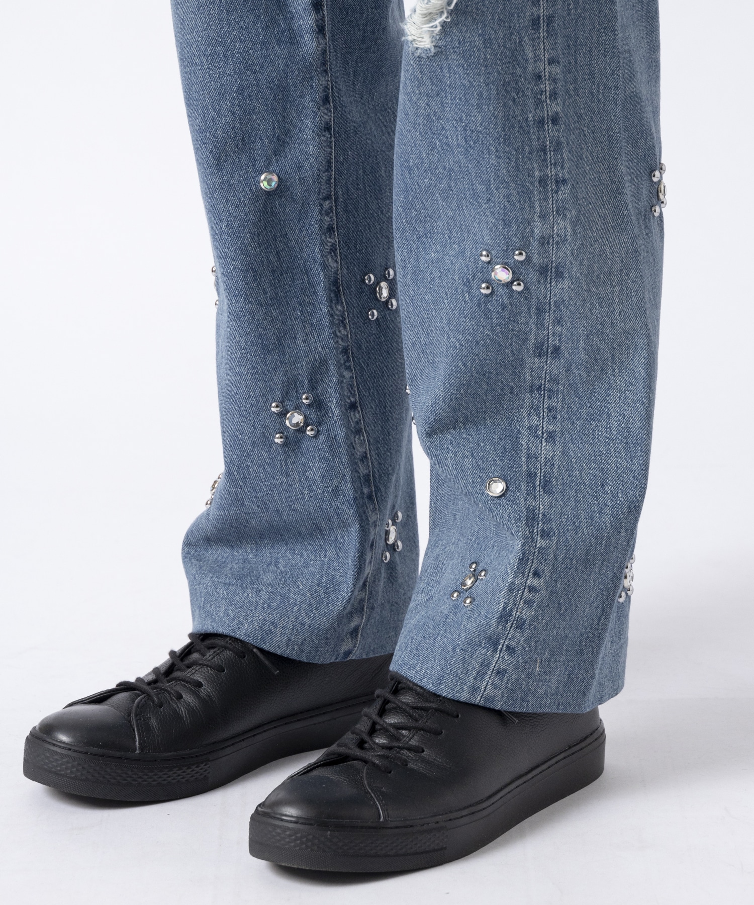 STRAIGHT JEAN TROUSERS BLACK & SILVER STARS TANAKA