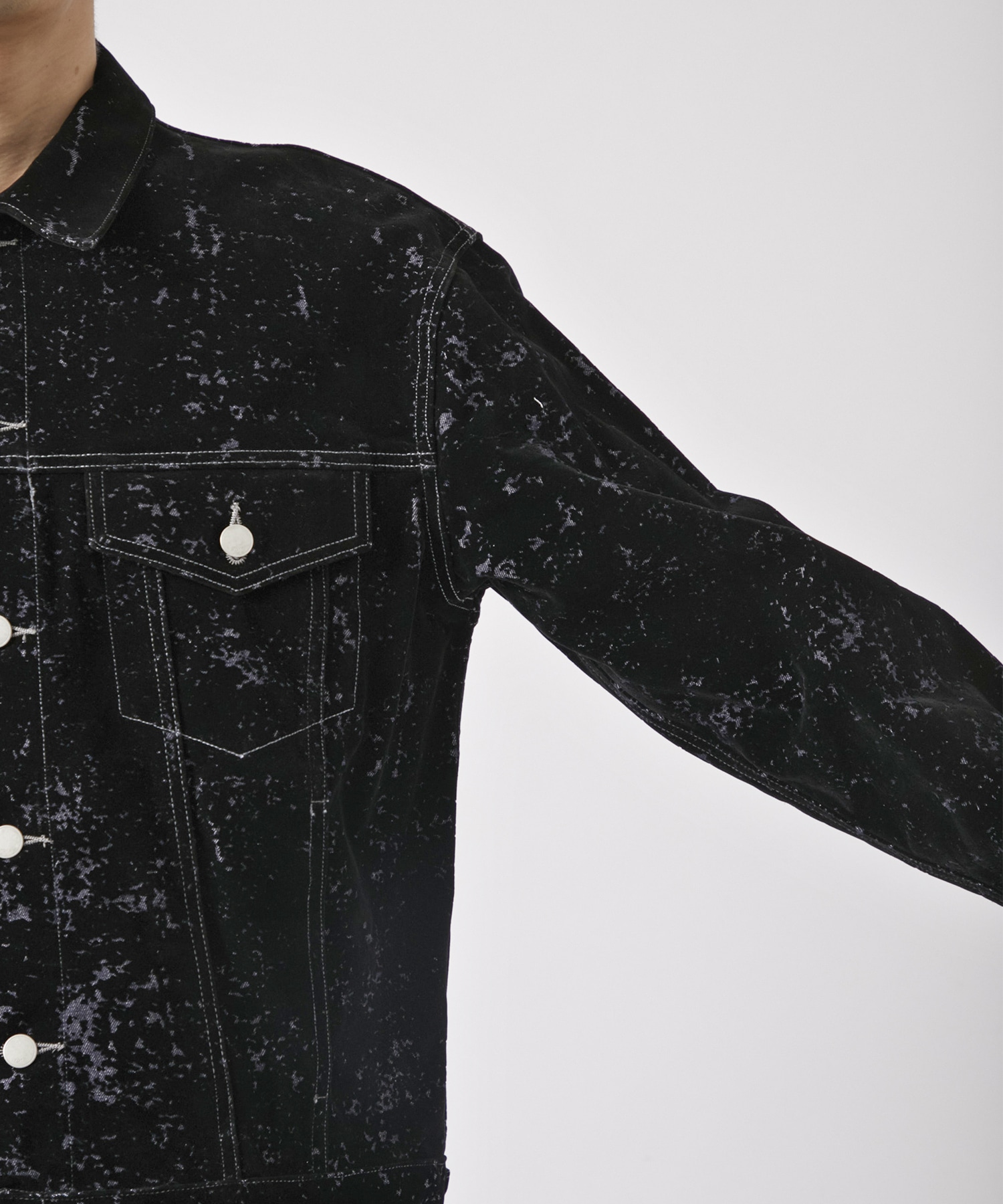 FLOCKY PRINTED DENIM TRUCKER JACKET YOKE