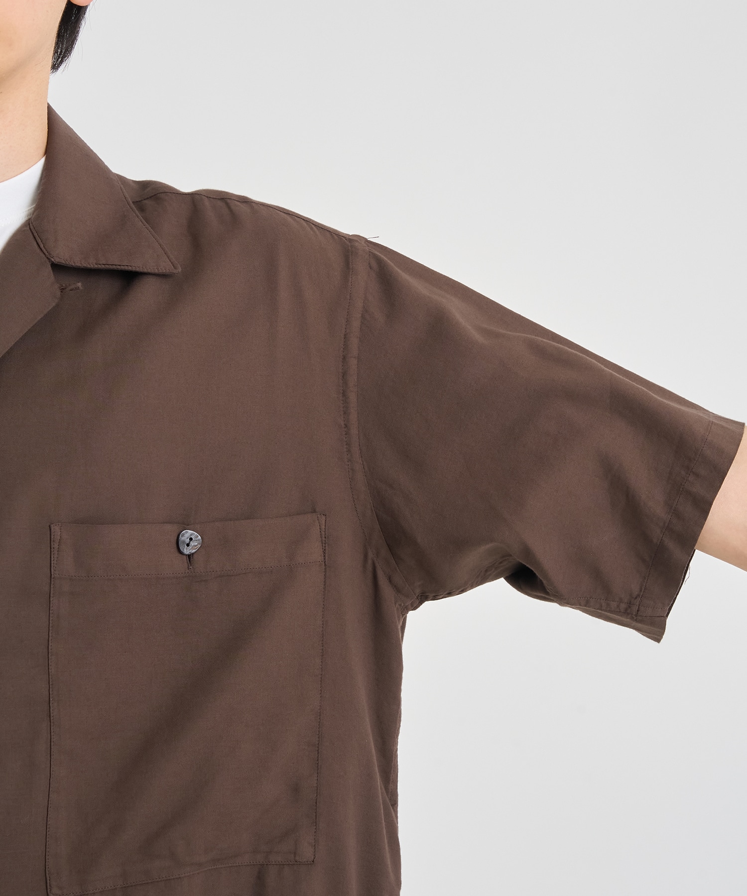 GARMENTDYED COTTON SILK TWILL OPEN COLLAR SHIRT YOKE