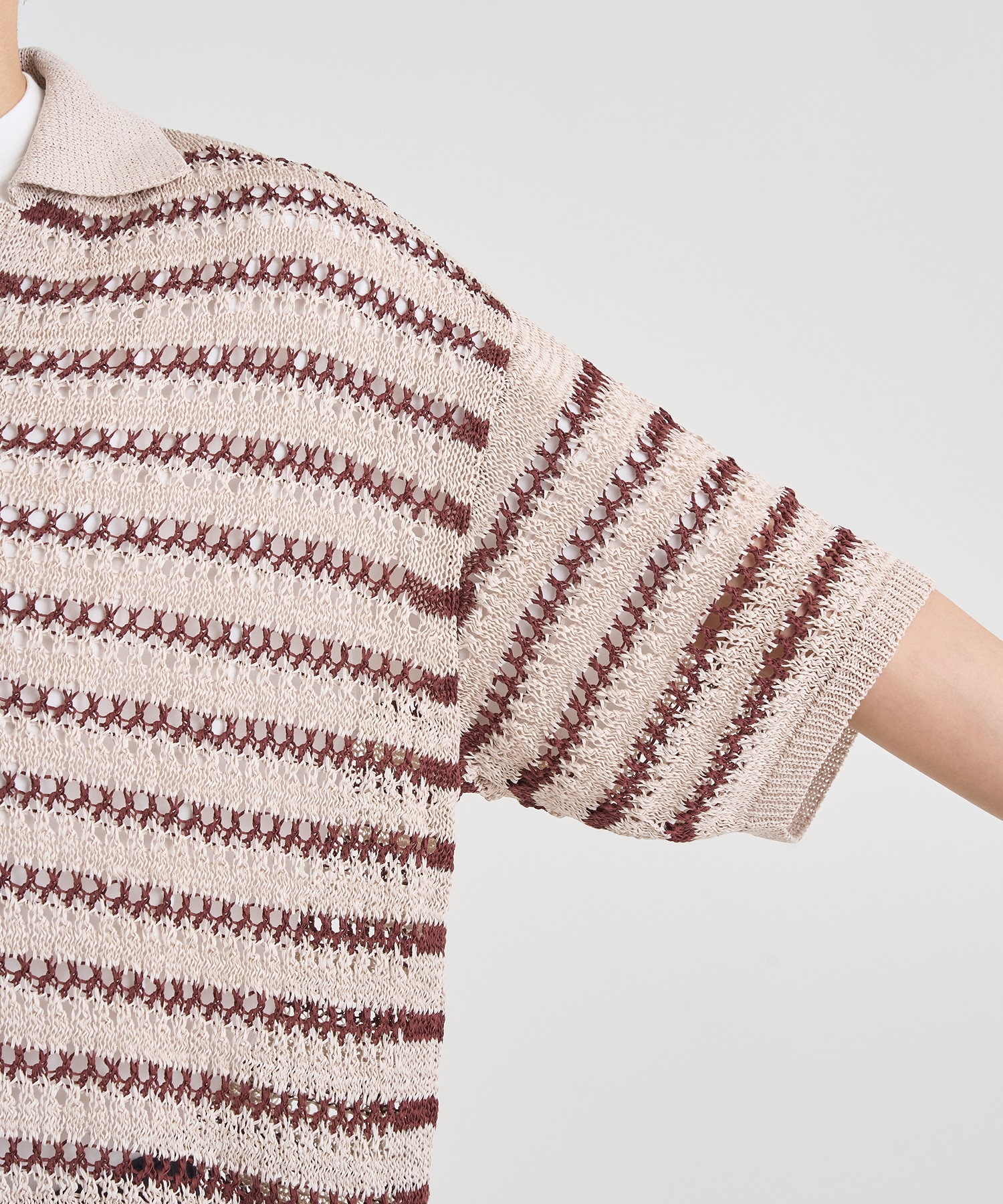 BORDER MESH KNIT SKIPPER POLO SHIRT YOKE
