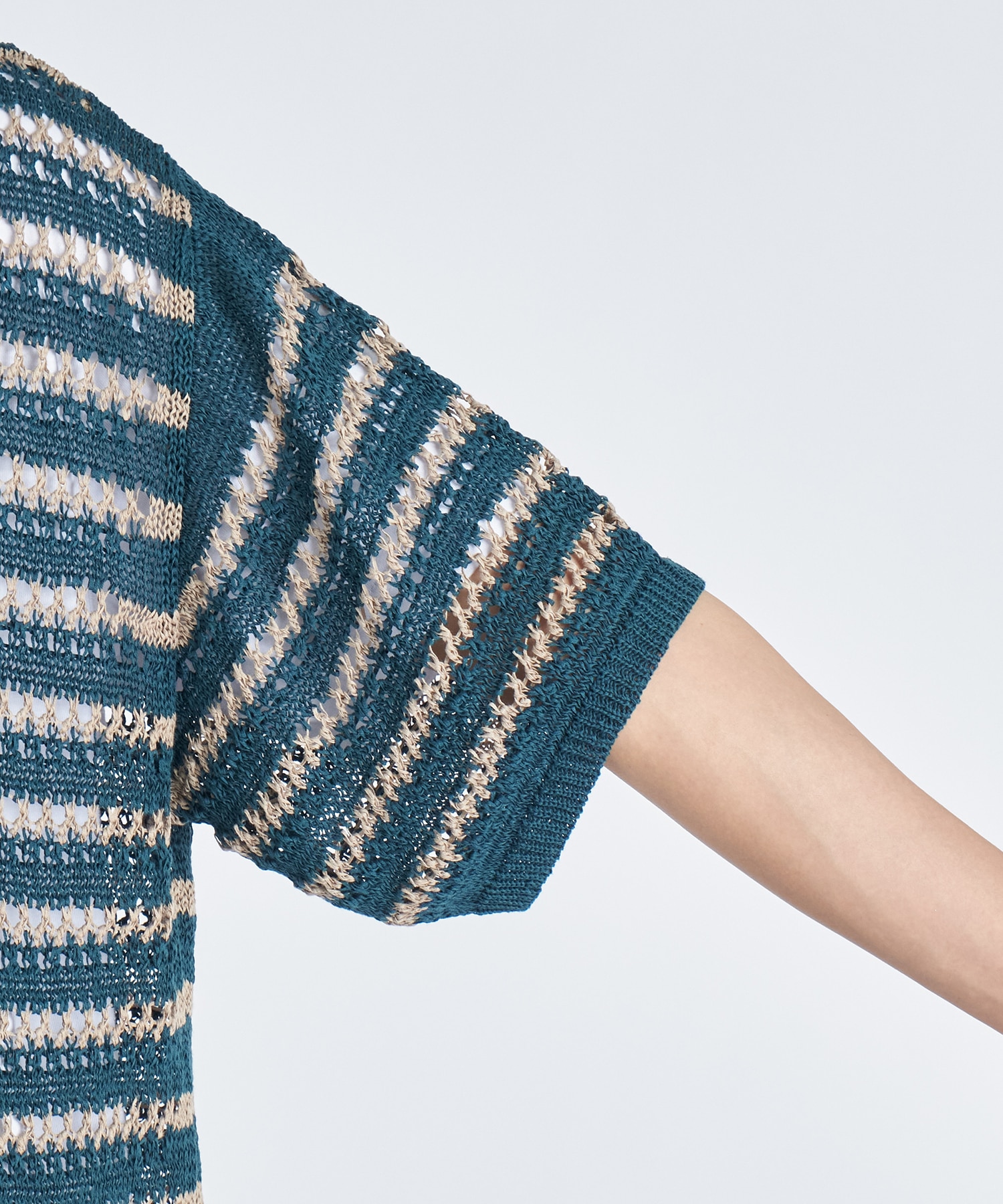 BORDER MESH KNIT SKIPPER POLO SHIRT YOKE