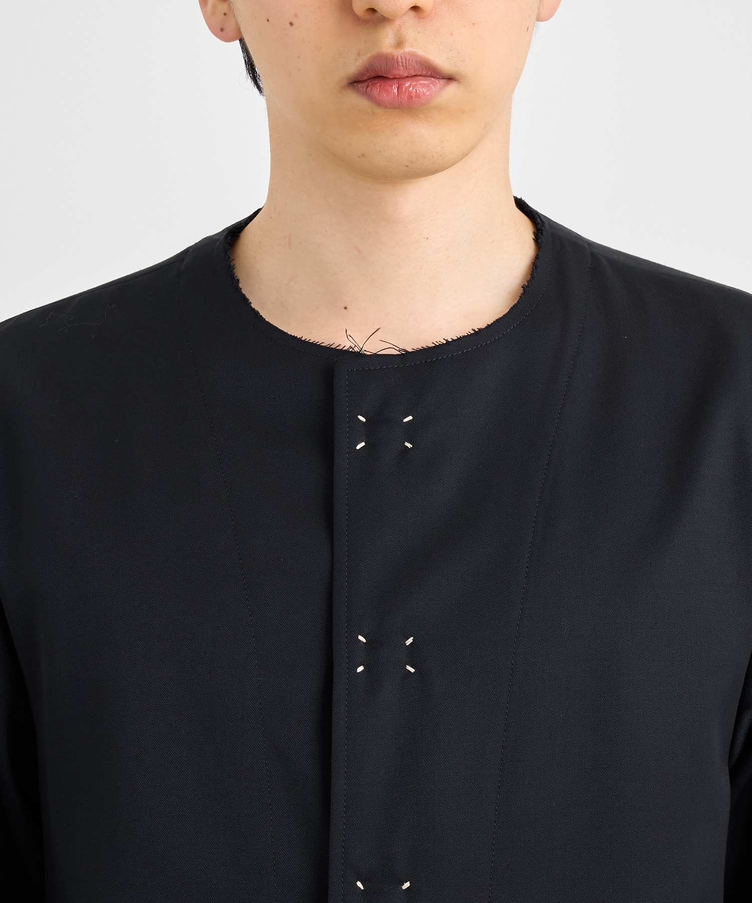 No-collar wool gabardine jacket 