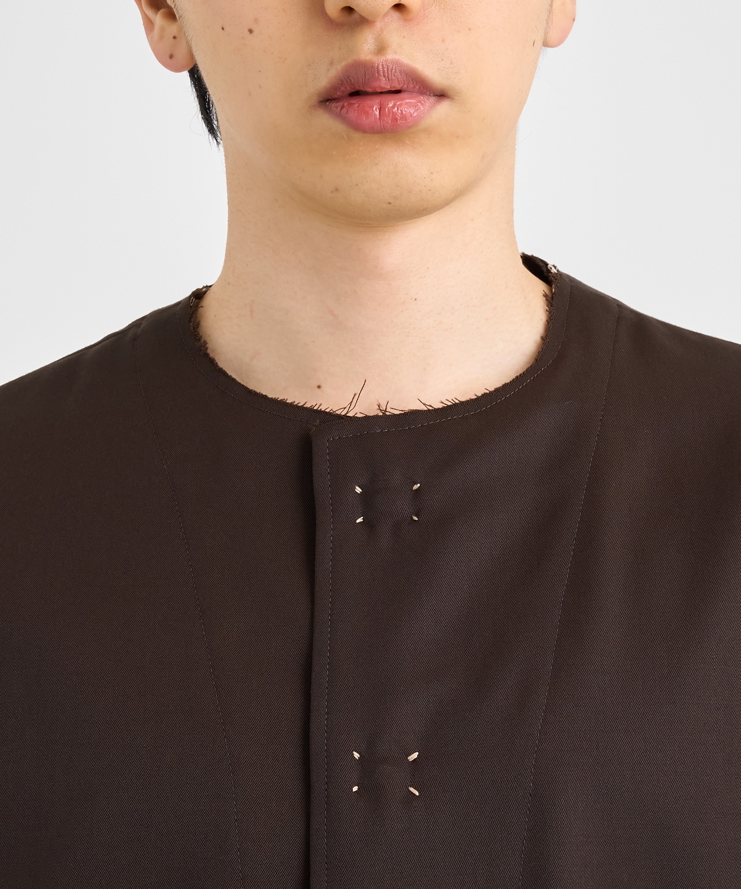 No-collar wool gabardine jacket 