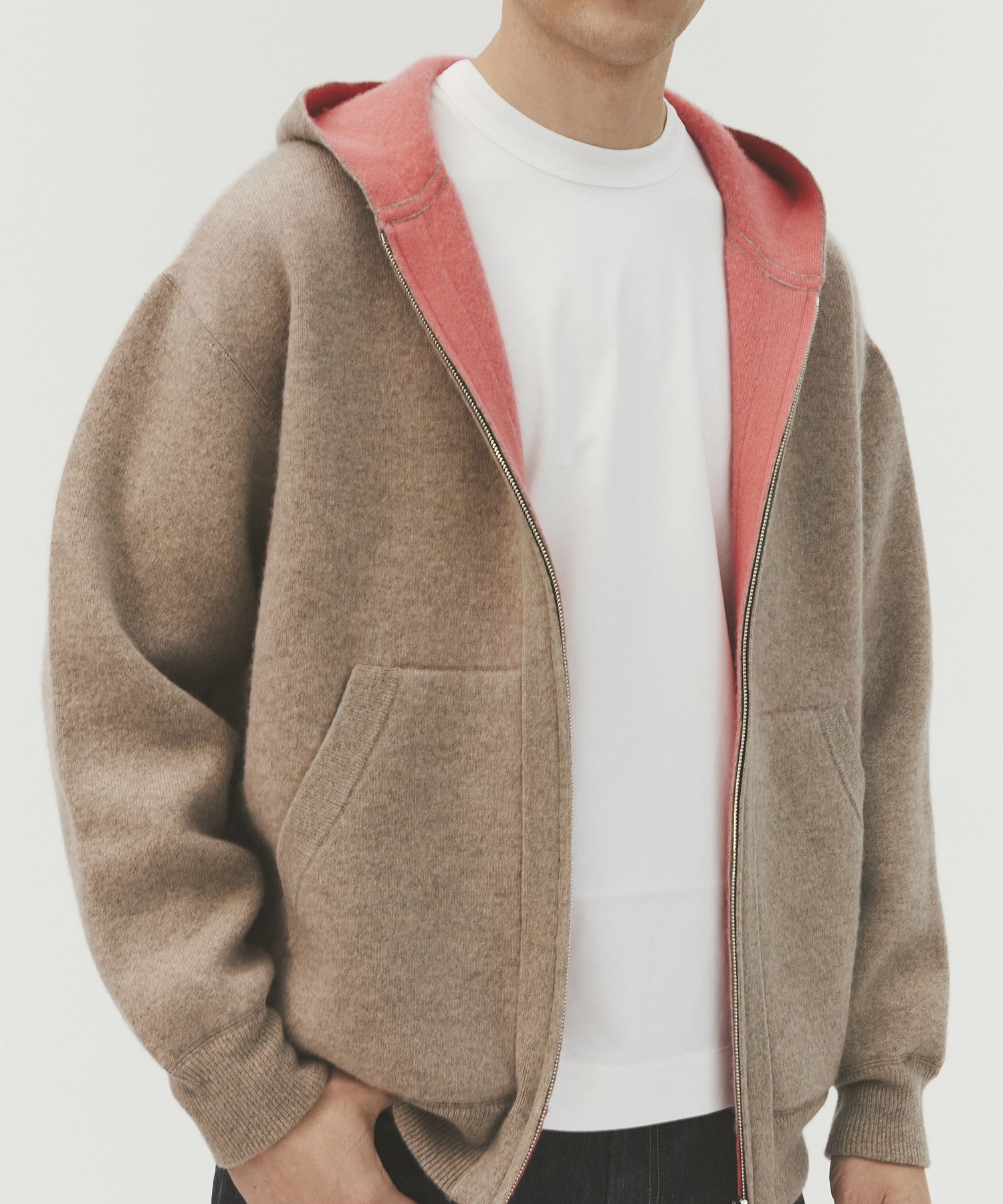 CASHMERE REVERSIBLE ZIP UP HOODIE 