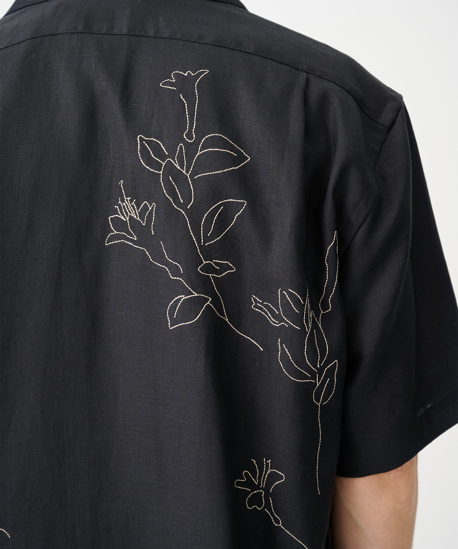 別注THE SS SHIRT BLACK LINEN EMBROIDERY TANAKA