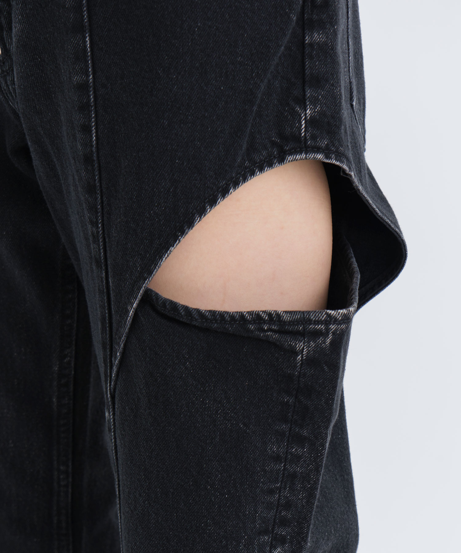 WASHED DENIM HOLLOWED OUT PANTS(XS BLACK): JOHN LAWRENCE SULLIVAN