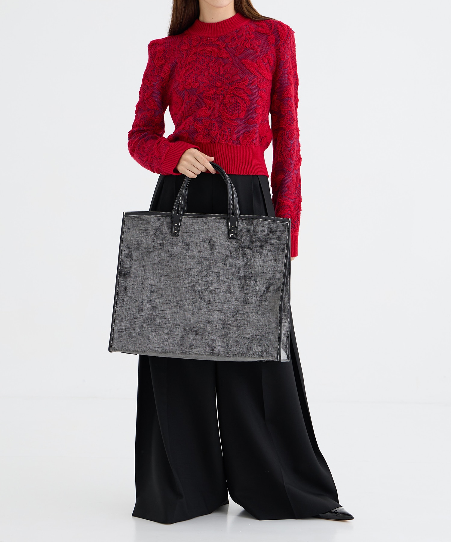 SQUARE SHOULDER LACE JACQUARD SWEATER PHOTOCOPIEU