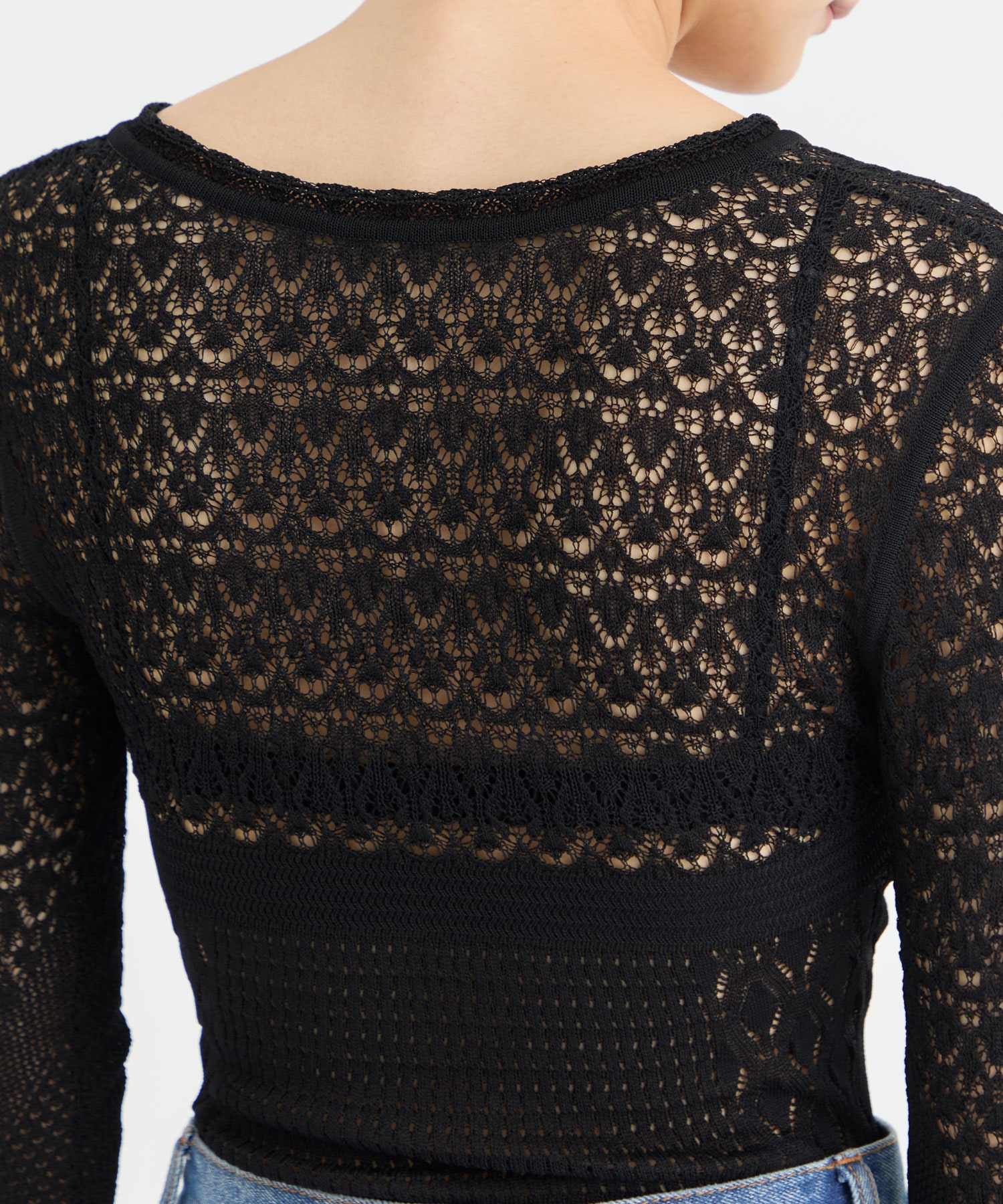 LACE KNIT V-NECK BODYSUITS FETICO