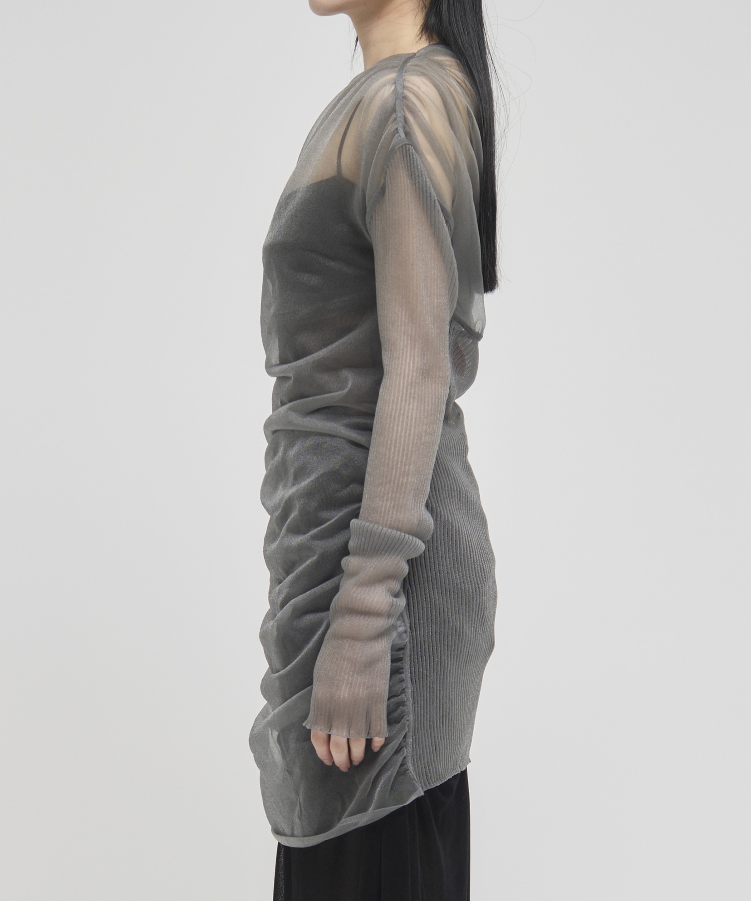 SHEER GATHERED KNIT TOP FETICO