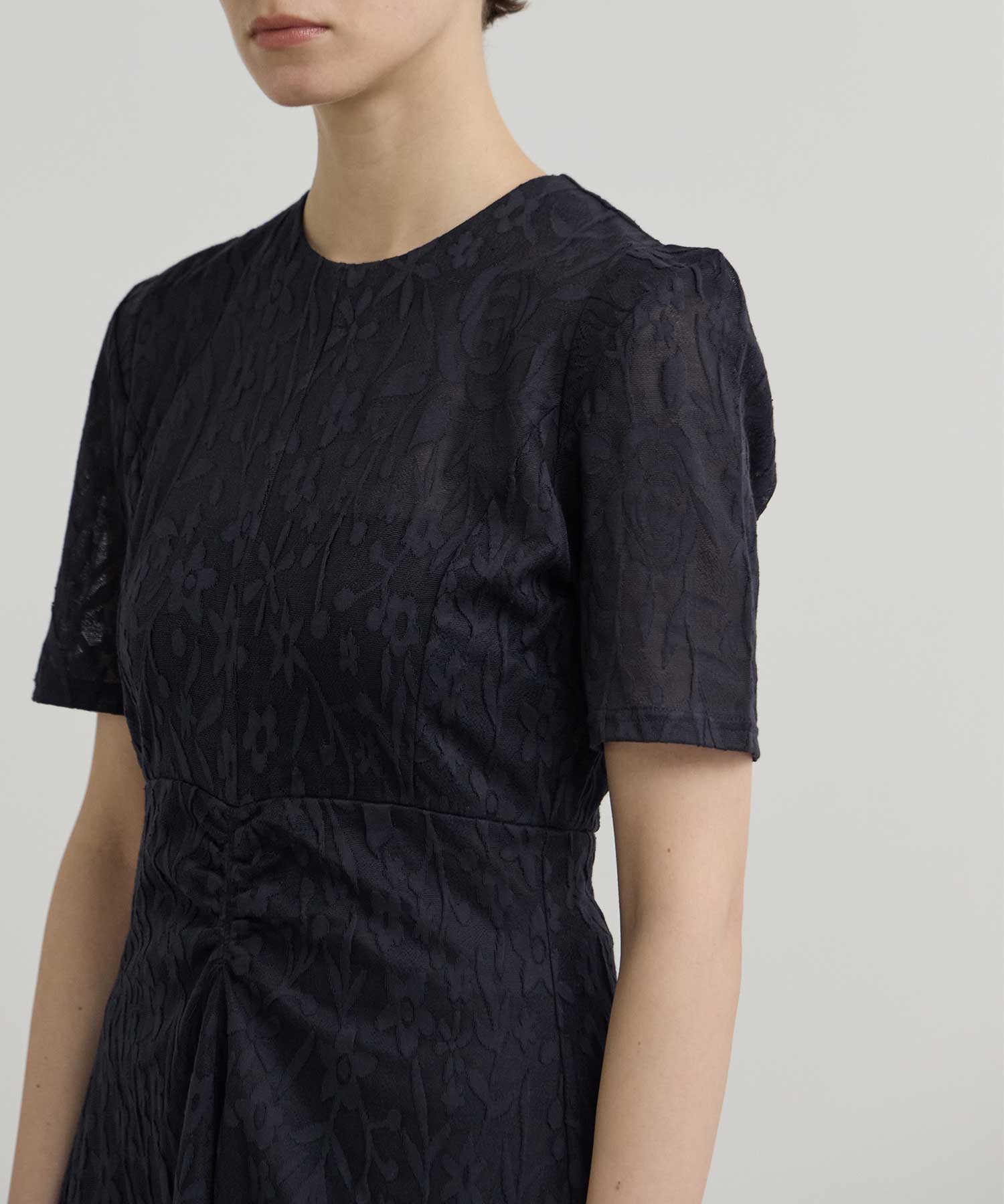 別注 FLOWER JAQUARD SHORT SLEEVE DRESS PHOTOCOPIEU