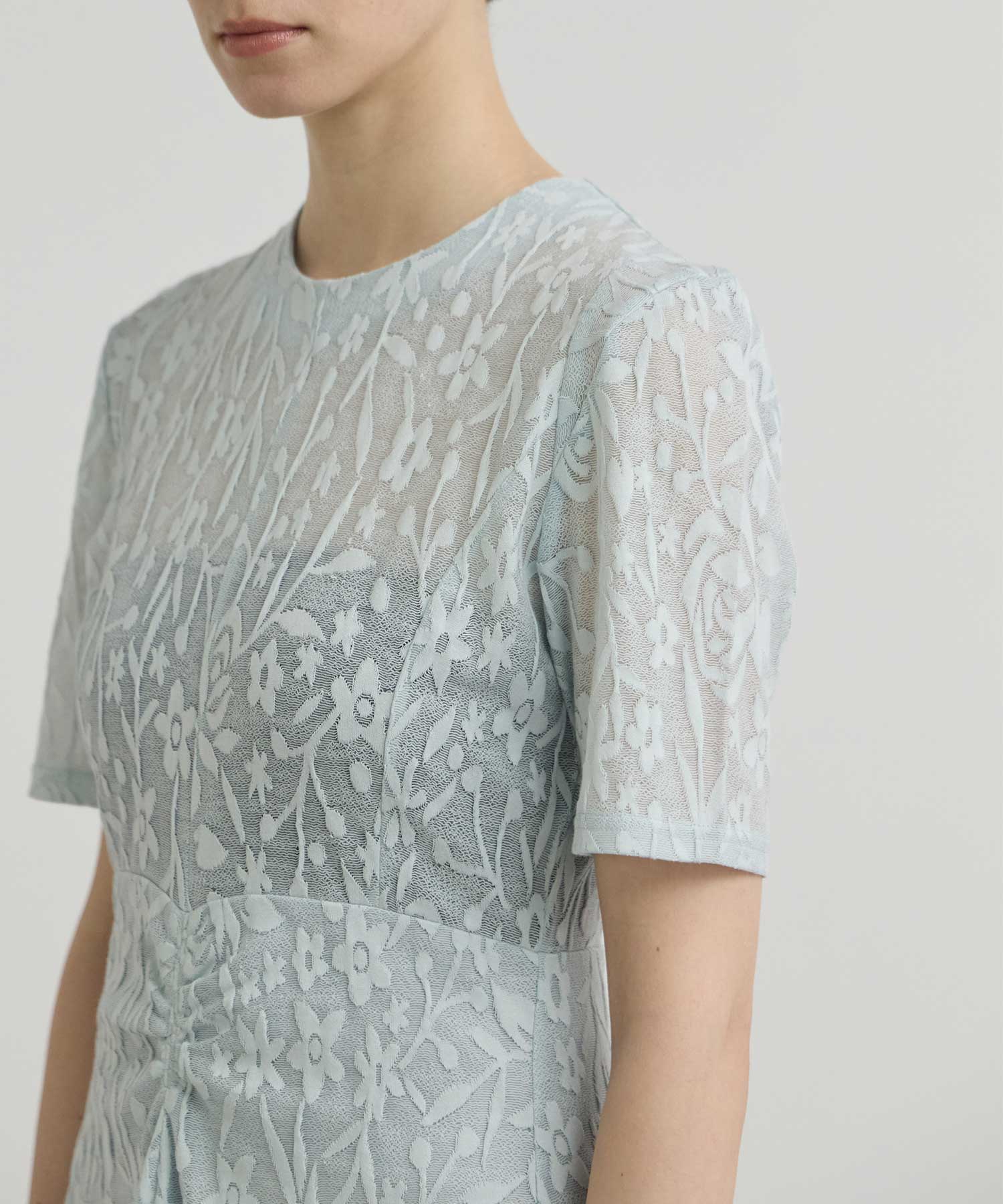 別注 FLOWER JAQUARD SHORT SLEEVE DRESS PHOTOCOPIEU