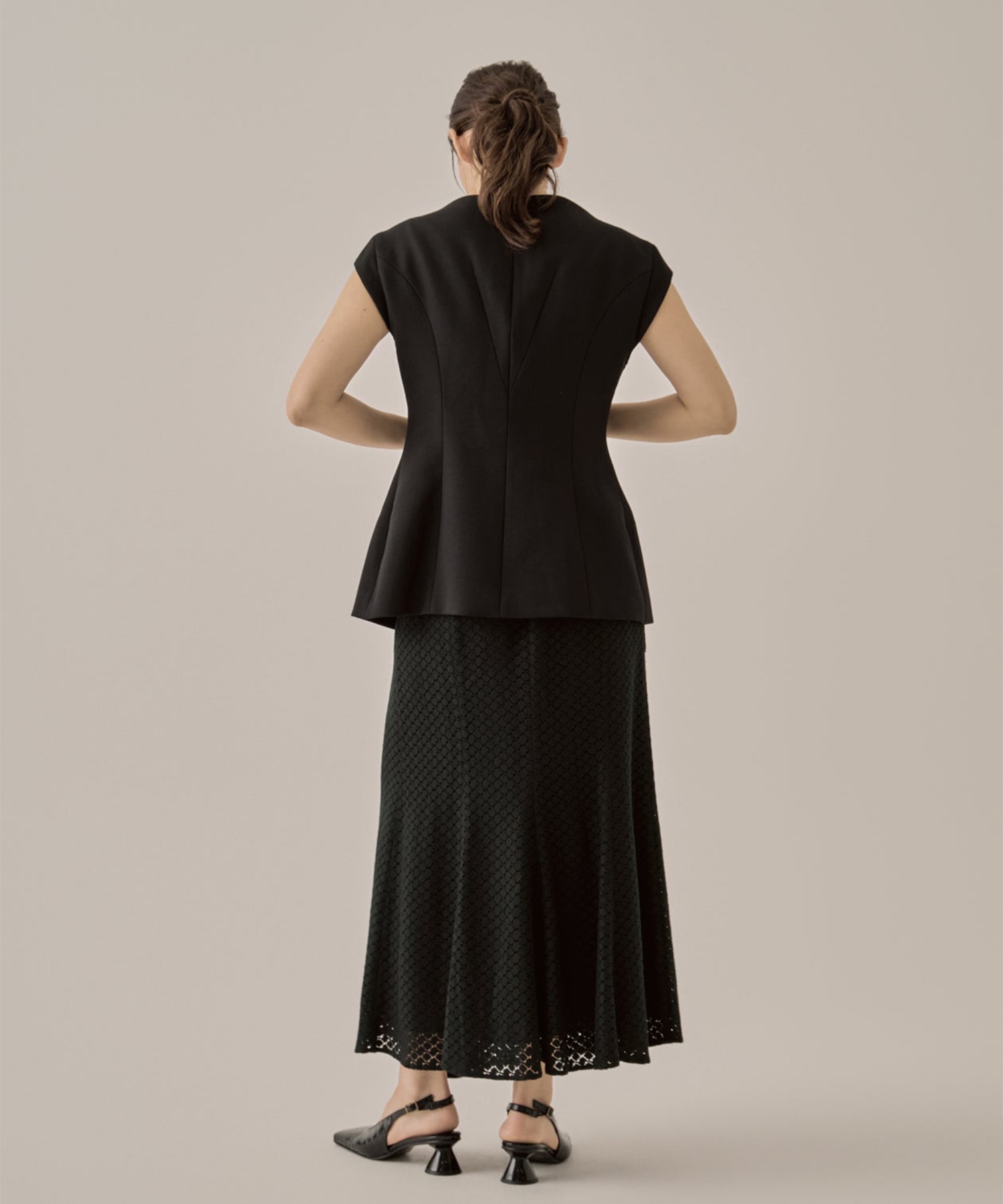 Sylvie front drape lace skirt BK AKIRANAKA