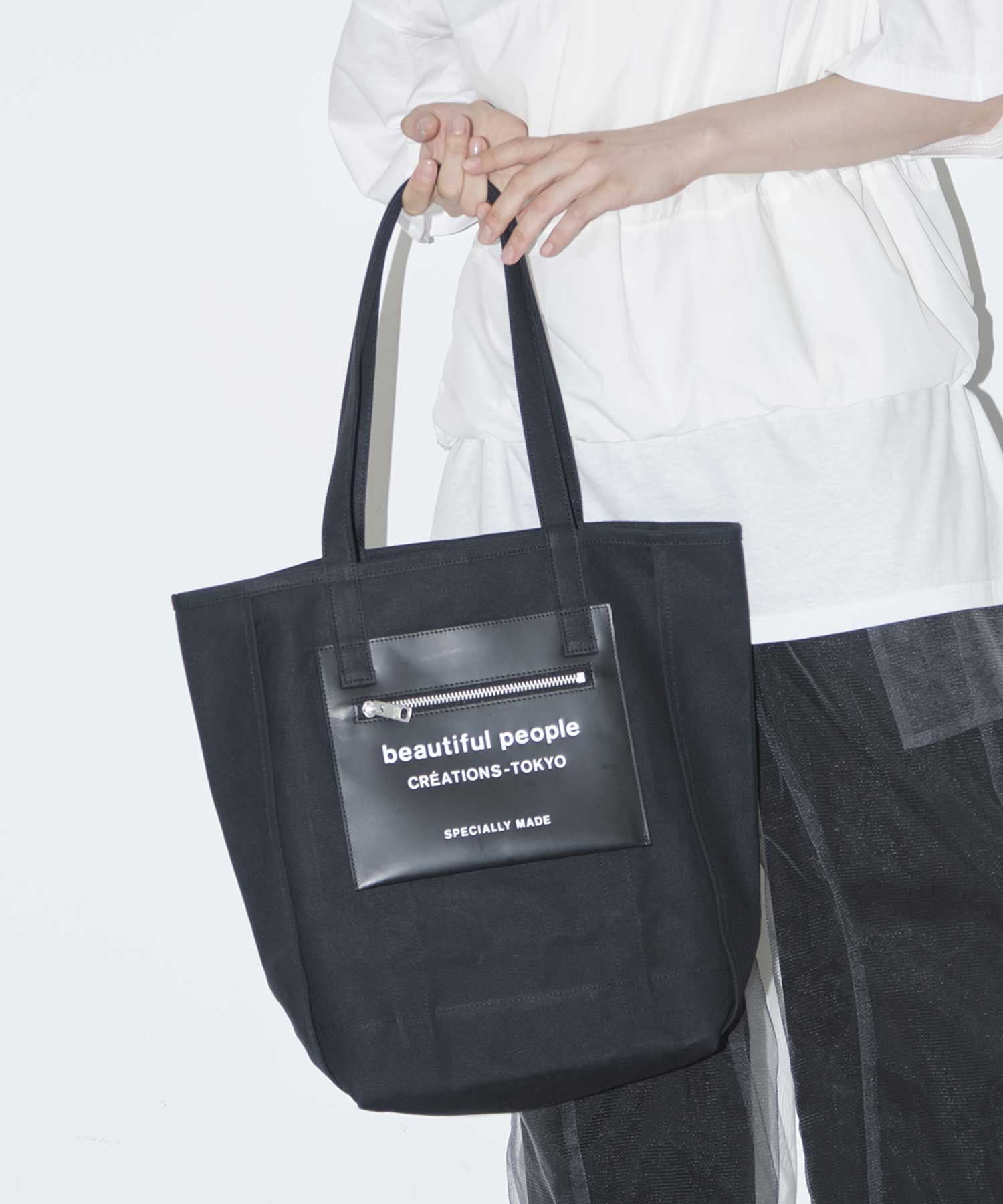 別注 Logo Leather Pocket Tote Bag beautiful people