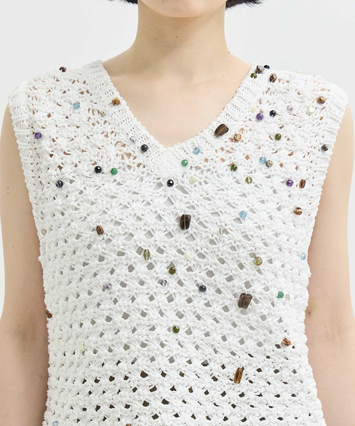 EX.Gerda glass beads&ores knit WH AKIRANAKA
