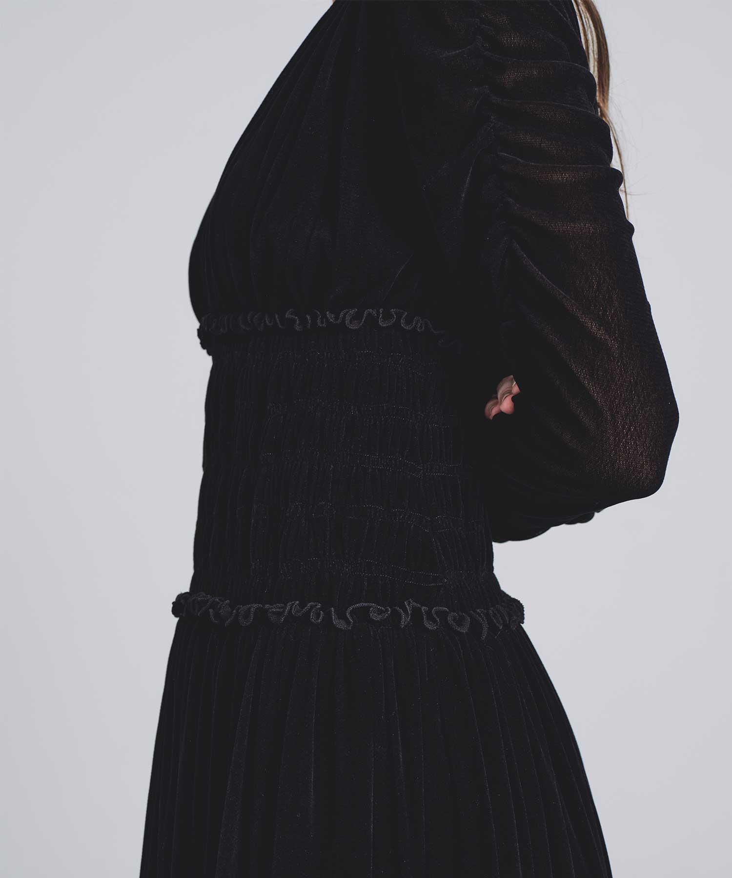 Velvet tulle shirring dress FETICO