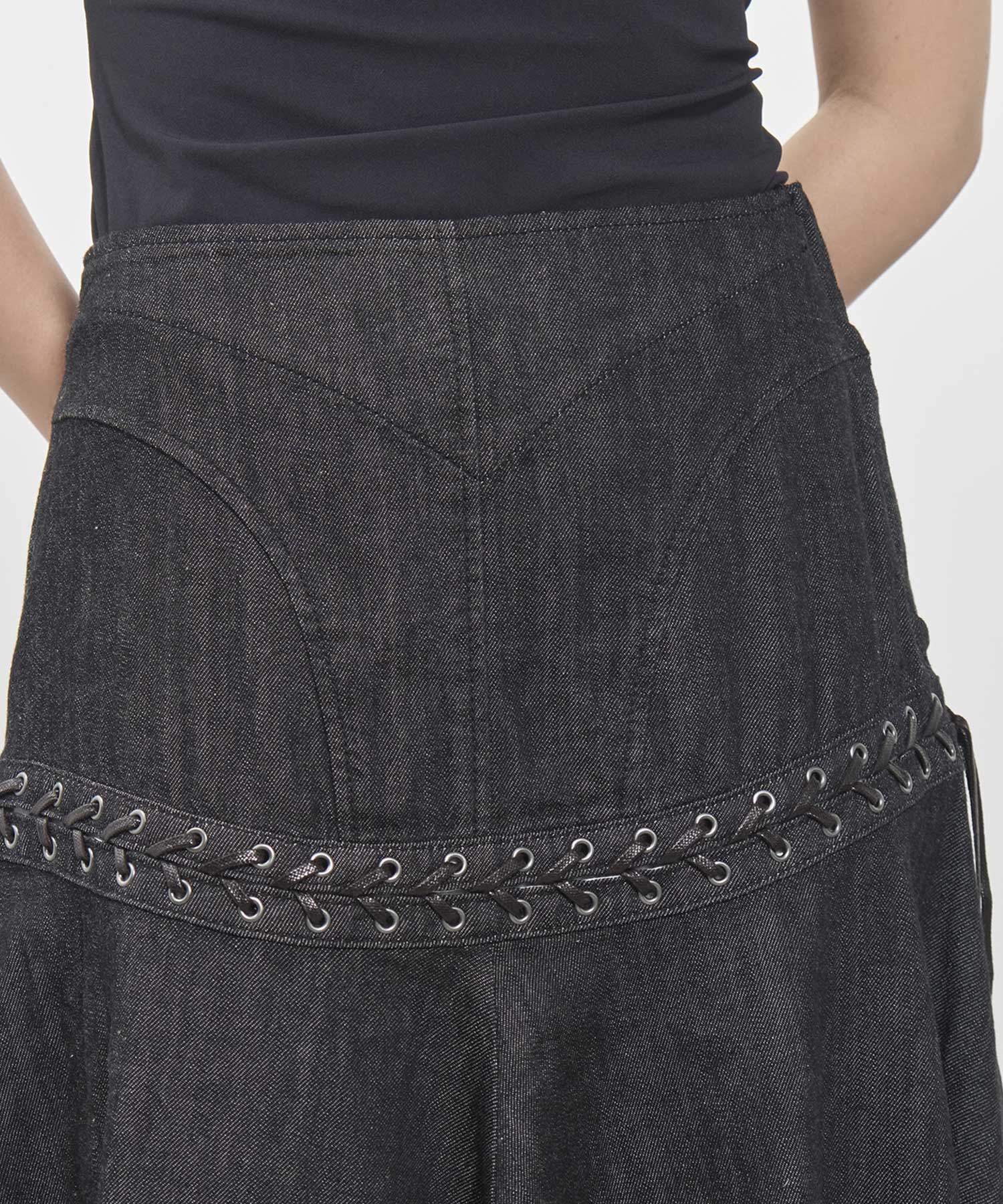 Lace up denim flare skirt FETICO