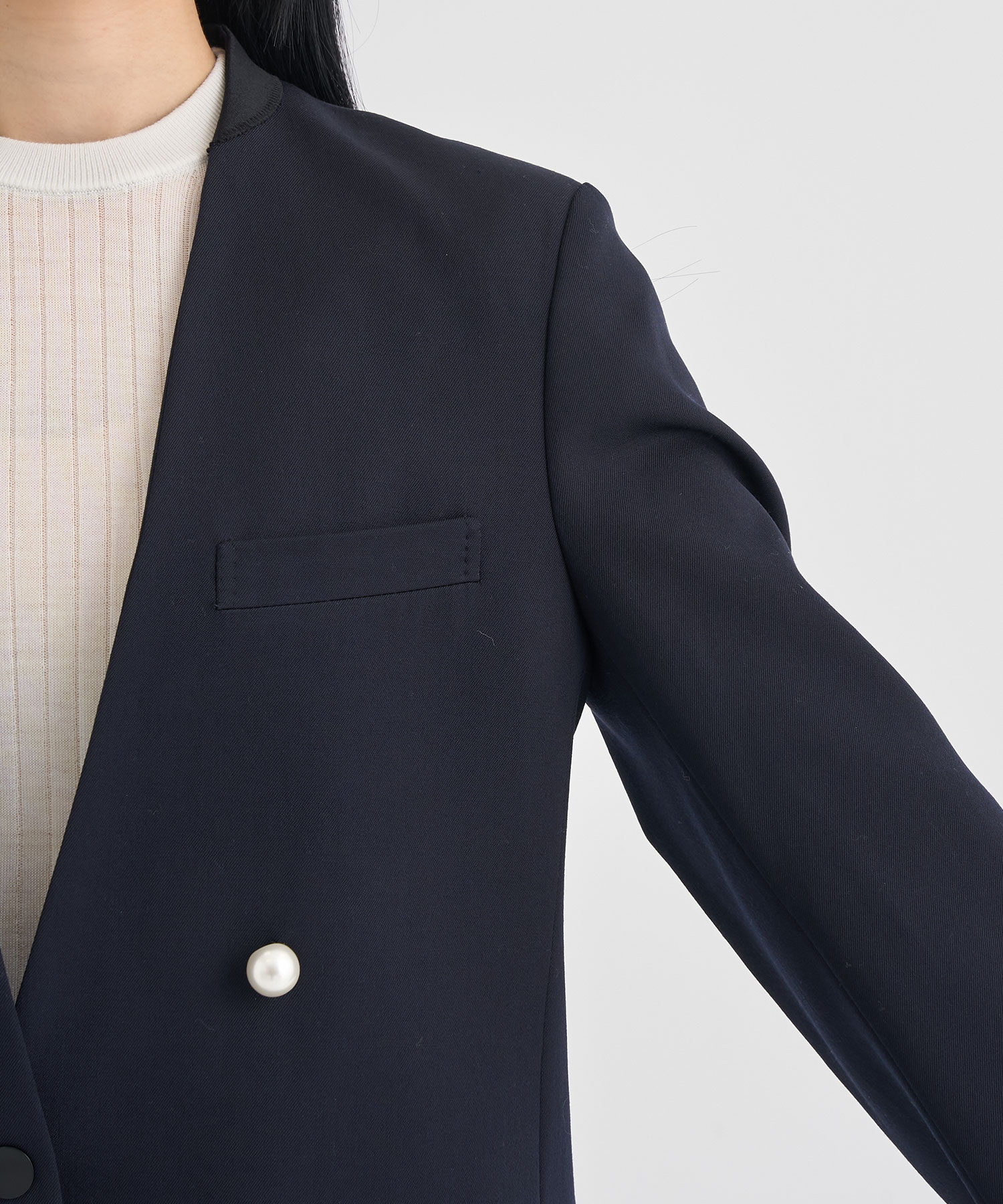 BLACK FORMAL NO COLLAR JACKET CINOH