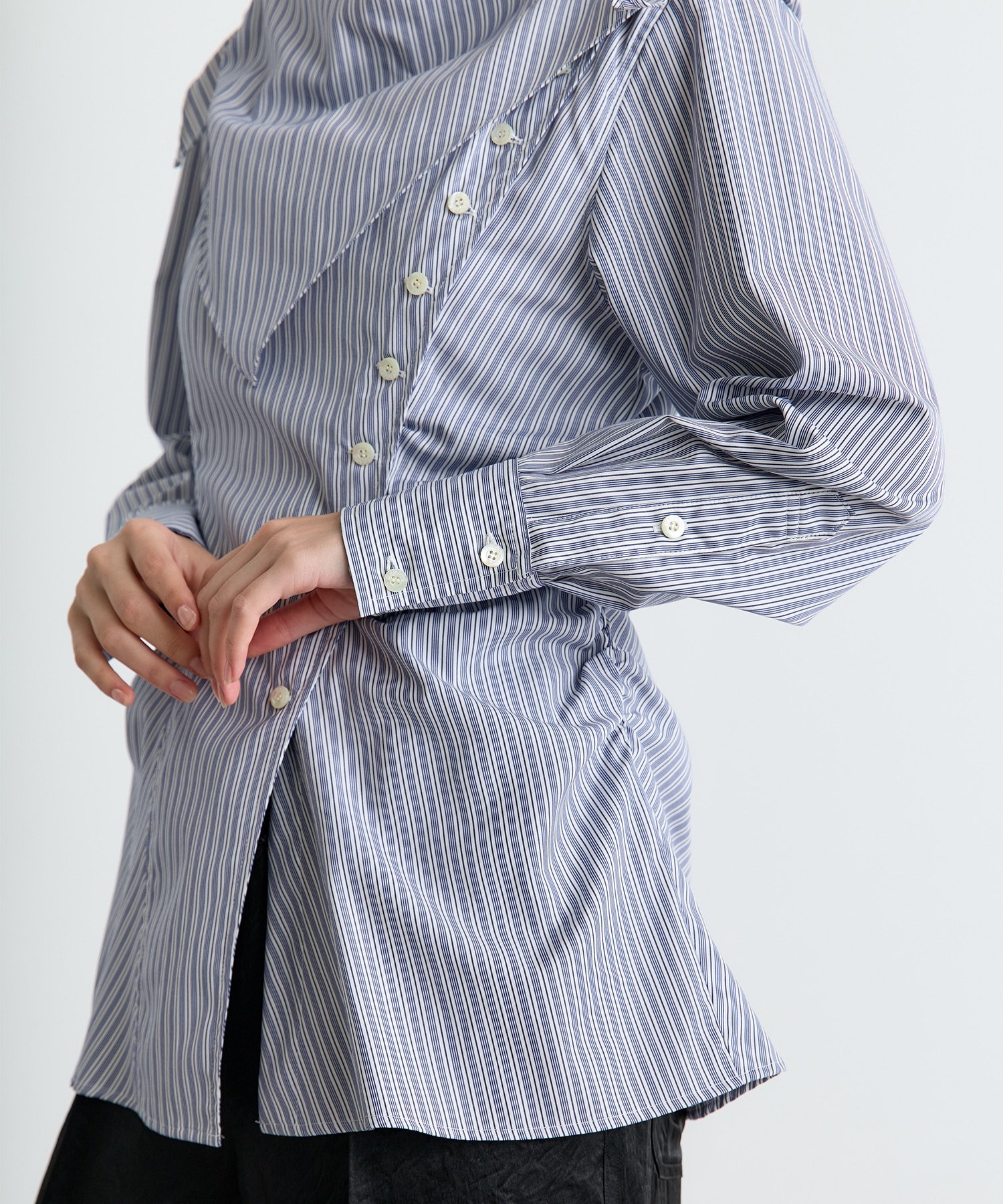 COTTON STRIPE SCARF COLLAR BLOUSE FETICO