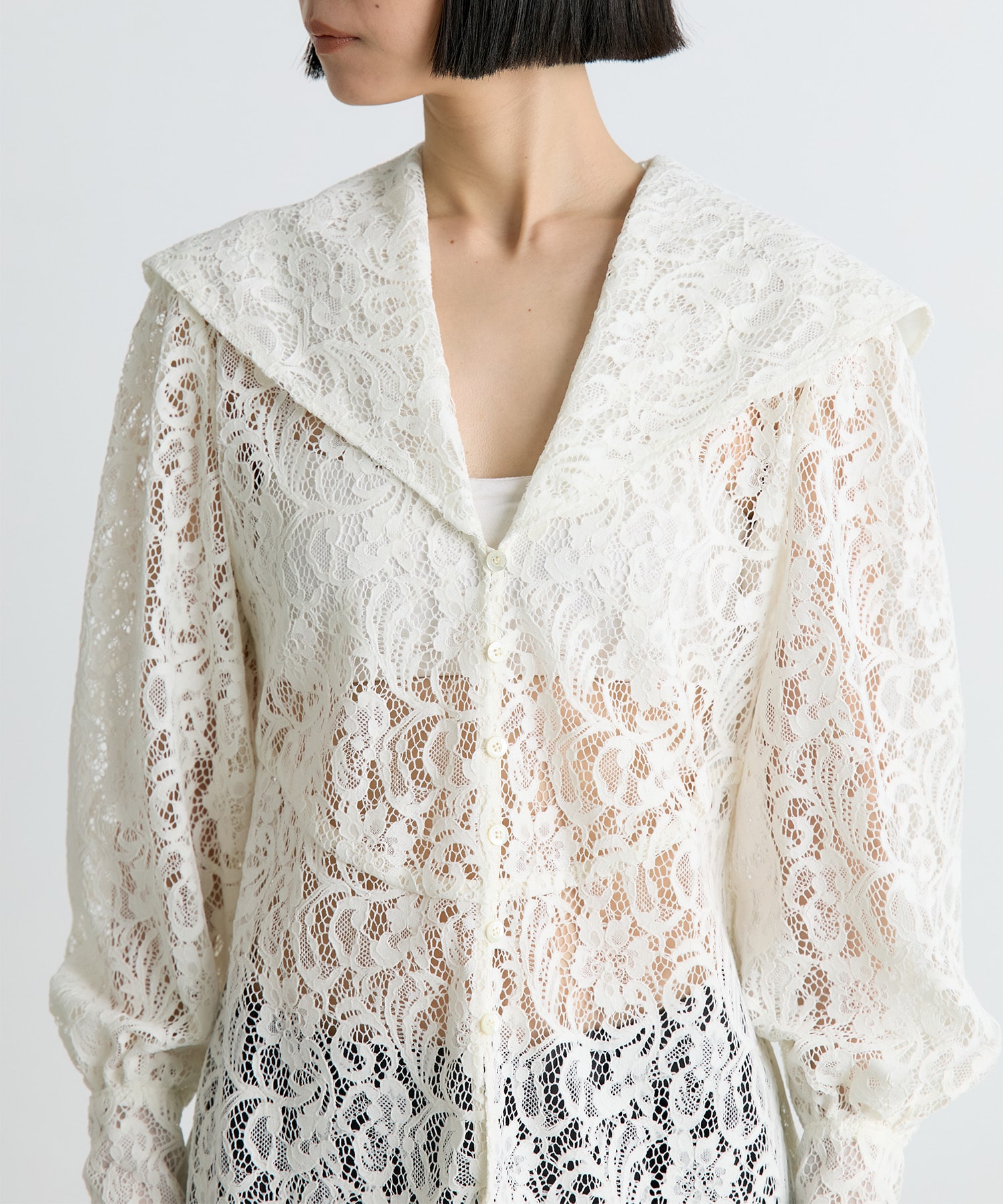 FLOCKED LACE SAILOR COLLAR BLOUSE FETICO