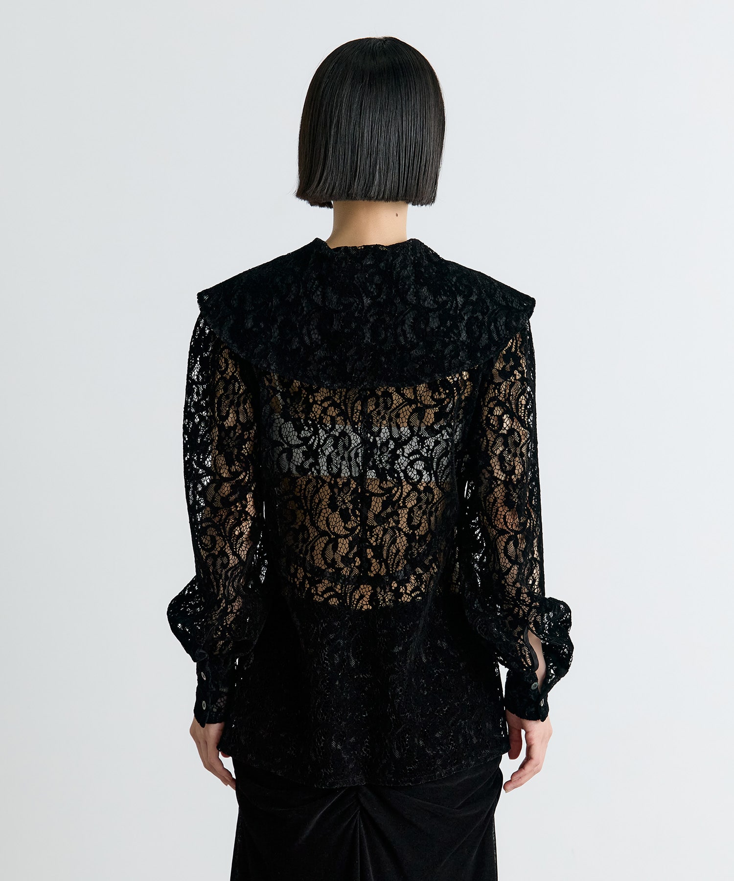FLOCKED LACE SAILOR COLLAR BLOUSE FETICO