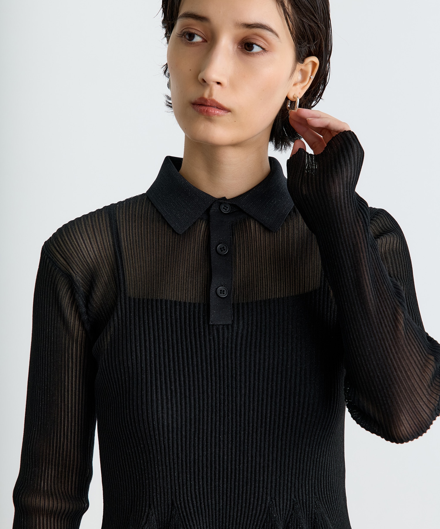 HYPHA LUCENT GLITTER LONG SLEEVE POLO SHIRT CFCL
