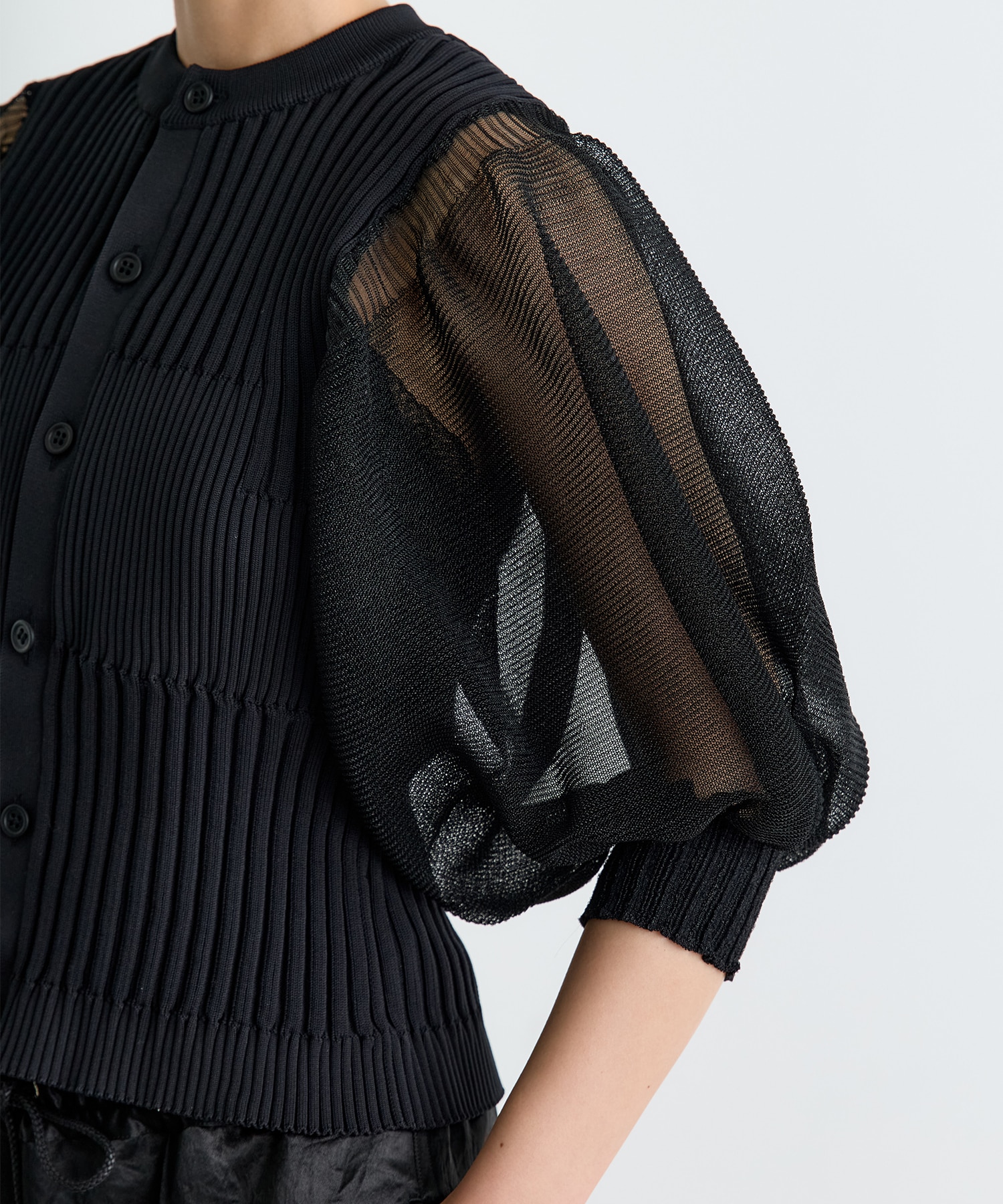 FLUTED LUCENT PUFF SLEEVE CARDIGAN CFCL