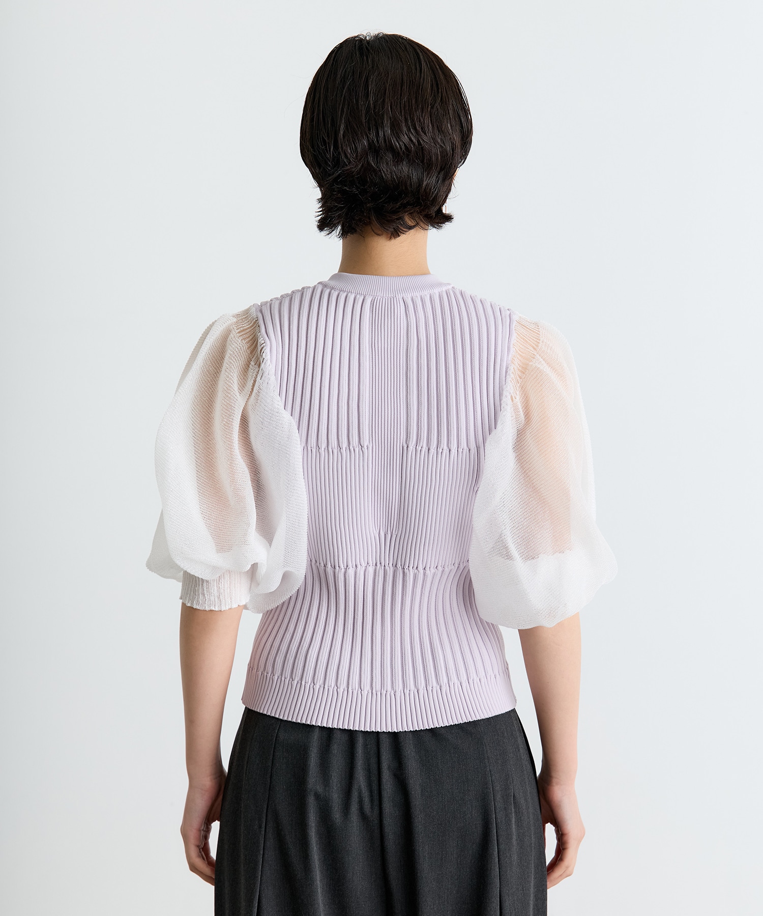 FLUTED LUCENT PUFF SLEEVE CARDIGAN CFCL