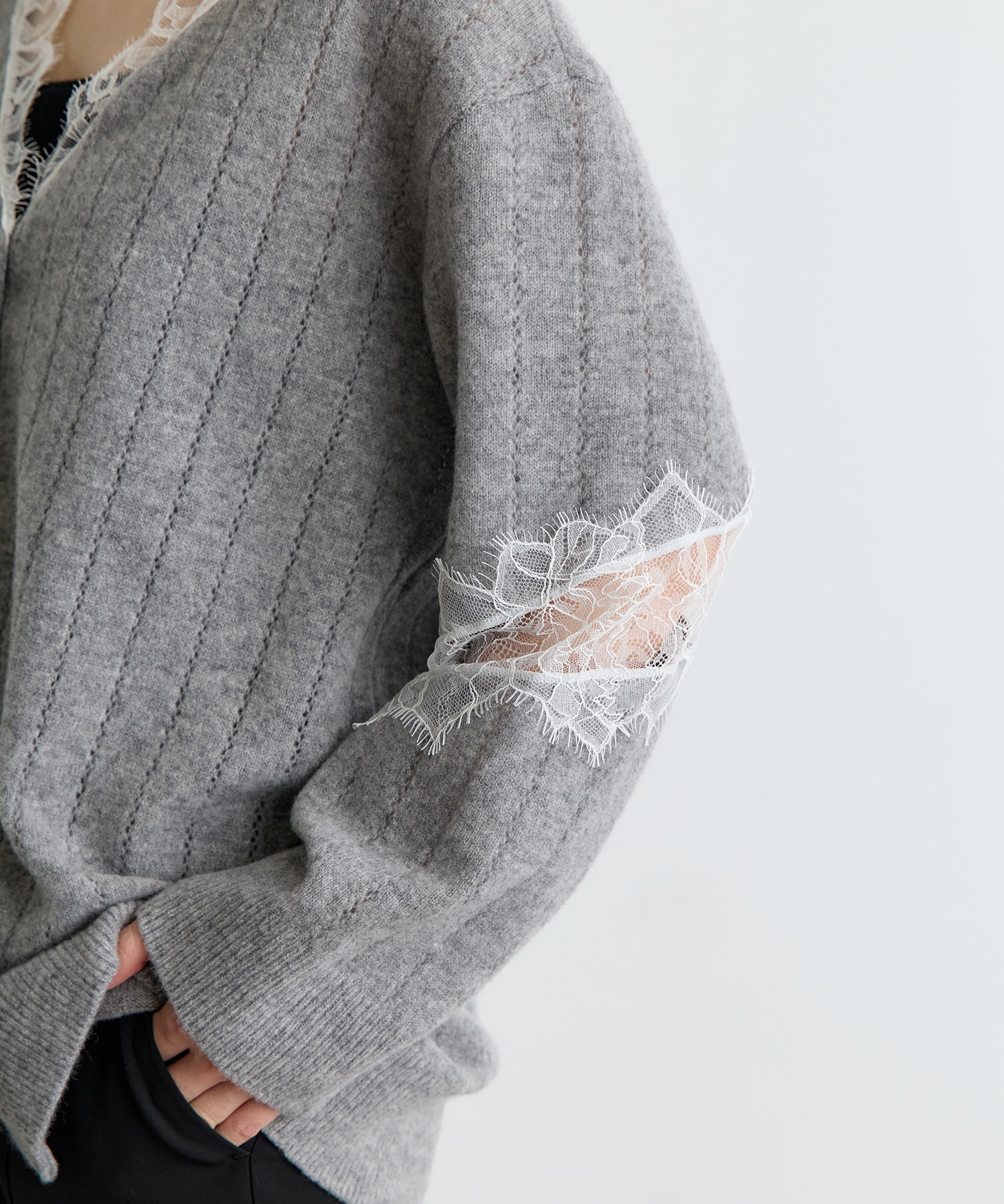 OVERSIZED HAIRY LACE PANELED KNIT CARDIGAN FETICO