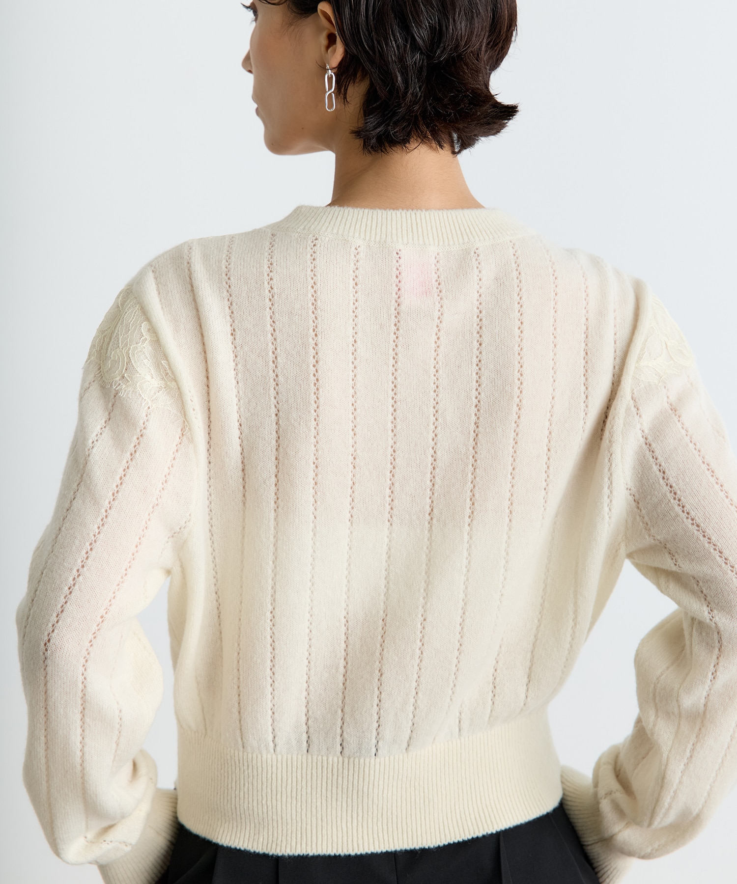 HAIRY LACE PANELED CROPPED PULLOVER FETICO