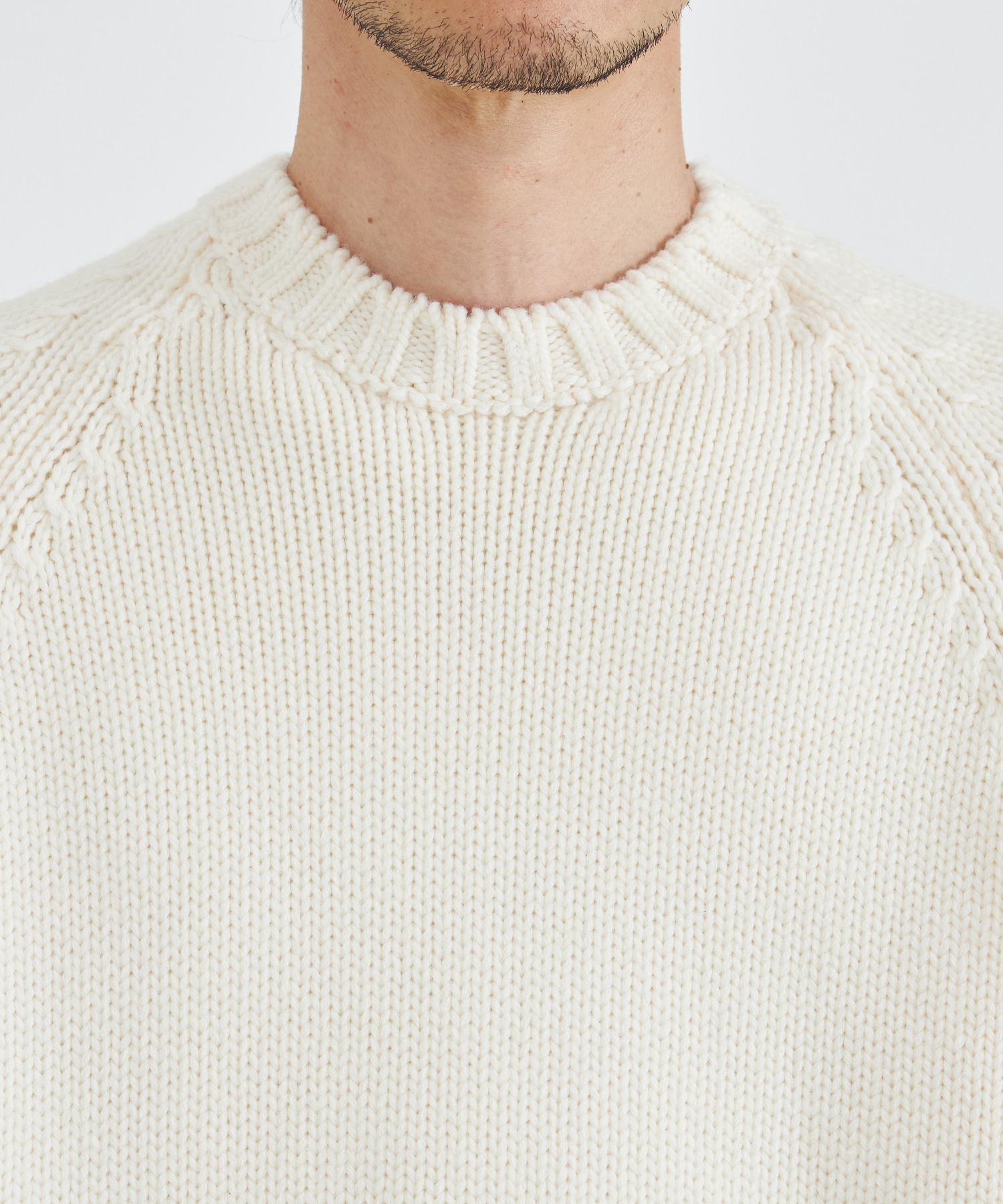 Wool Middle Gauge C/N Knit PO(44 OFF WHITE): THE TOKYO: MEN｜THE