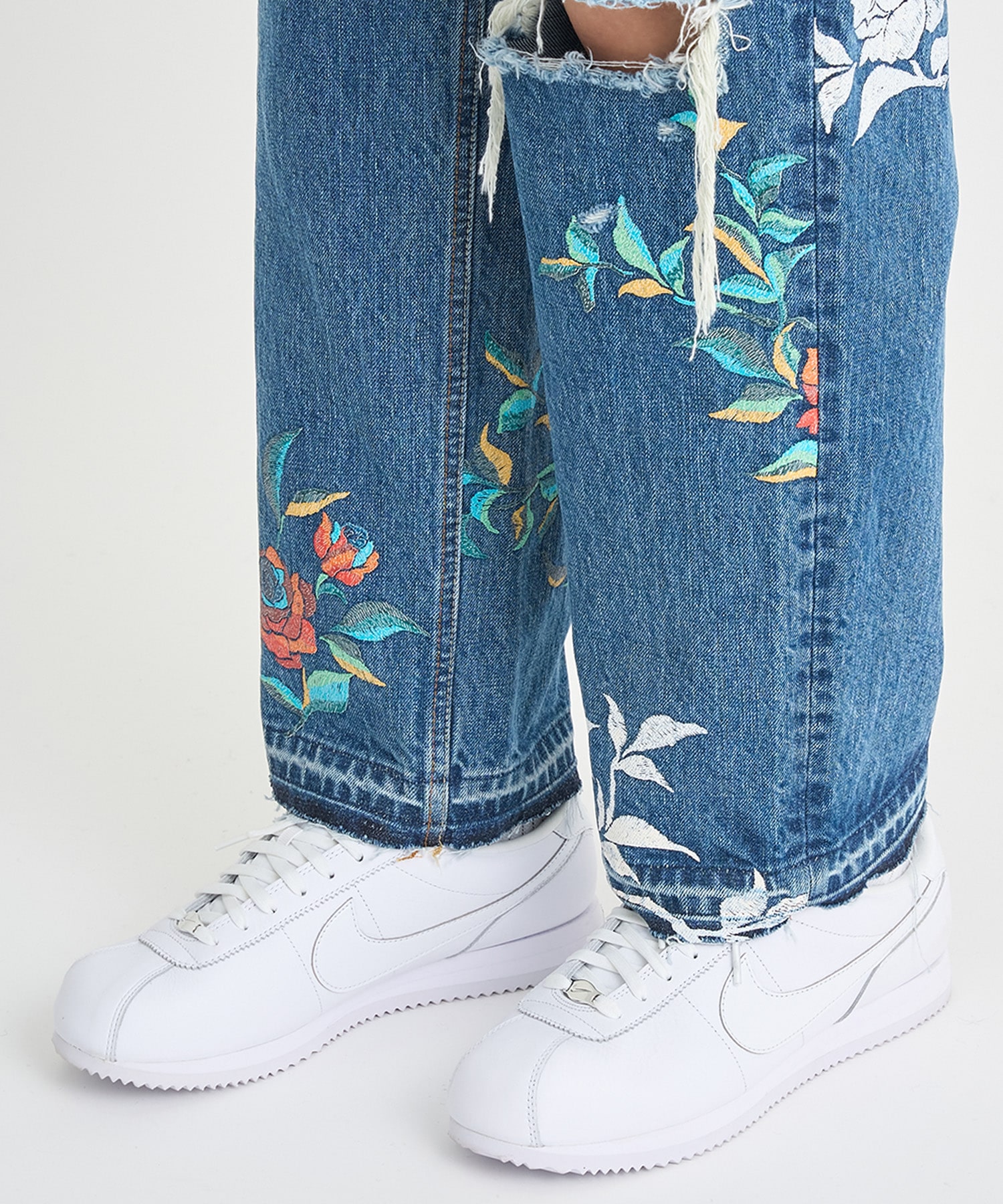 Flower Pattern Straight Denim Pants BED J.W. FORD