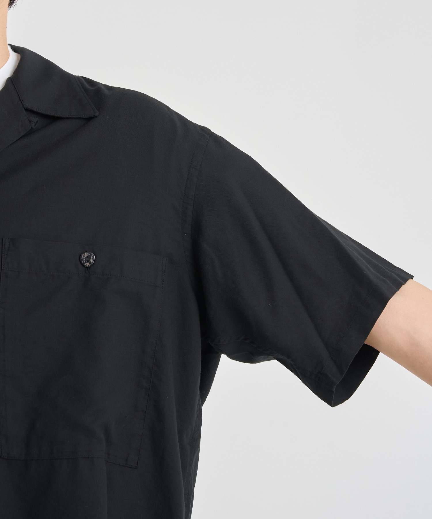 GARMENTDYED COTTON SILK TWILL OPEN COLLAR SHIRT YOKE