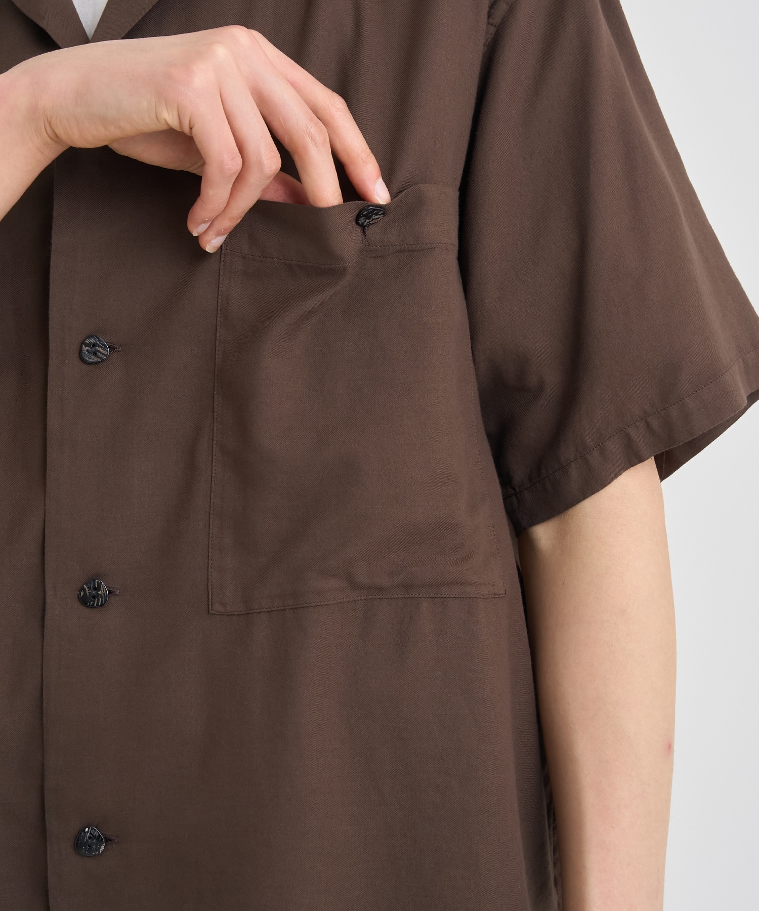 GARMENTDYED COTTON SILK TWILL OPEN COLLAR SHIRT YOKE