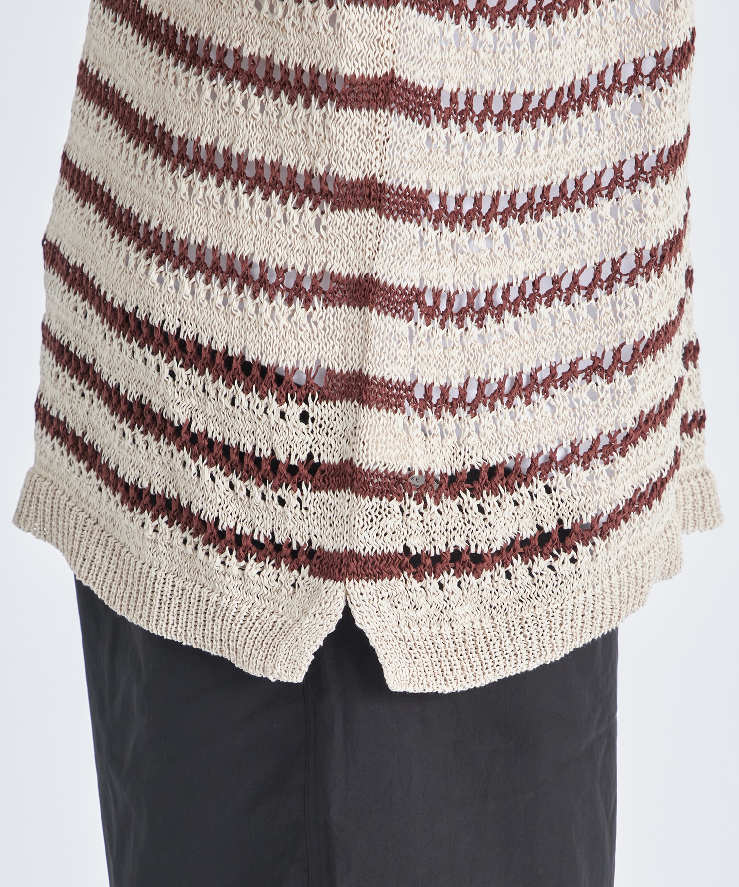 BORDER MESH KNIT SKIPPER POLO SHIRT YOKE