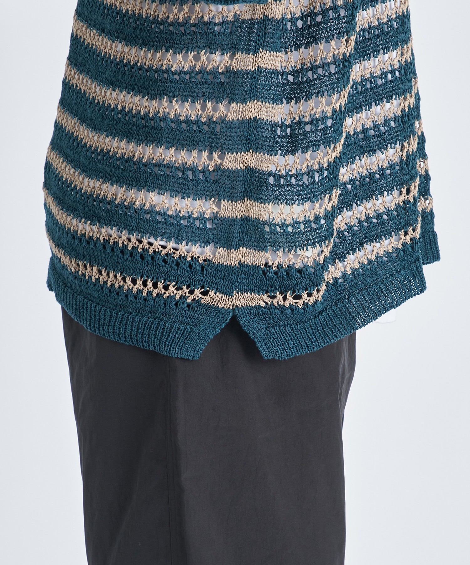 BORDER MESH KNIT SKIPPER POLO SHIRT YOKE