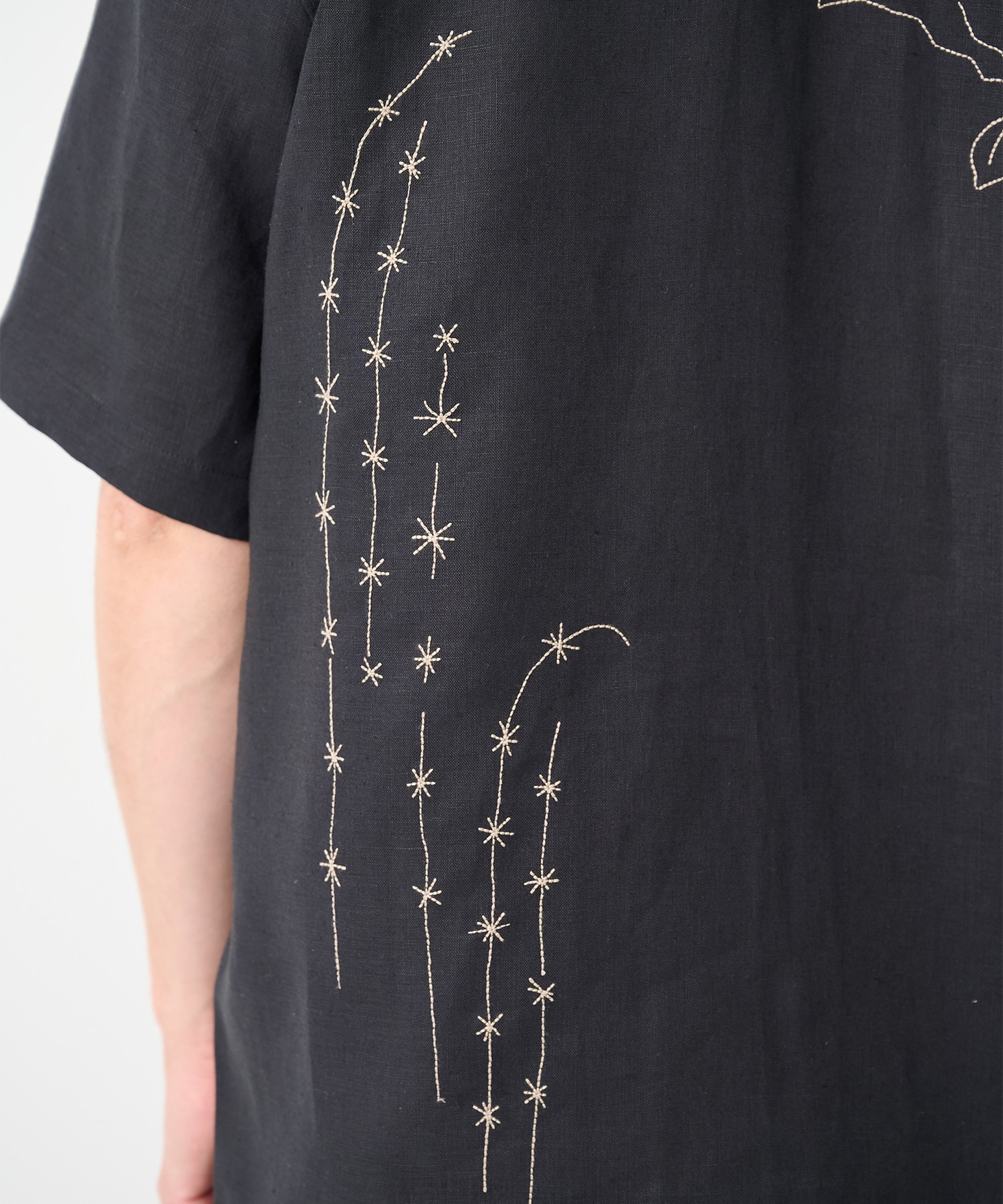 別注THE SS SHIRT BLACK LINEN EMBROIDERY TANAKA