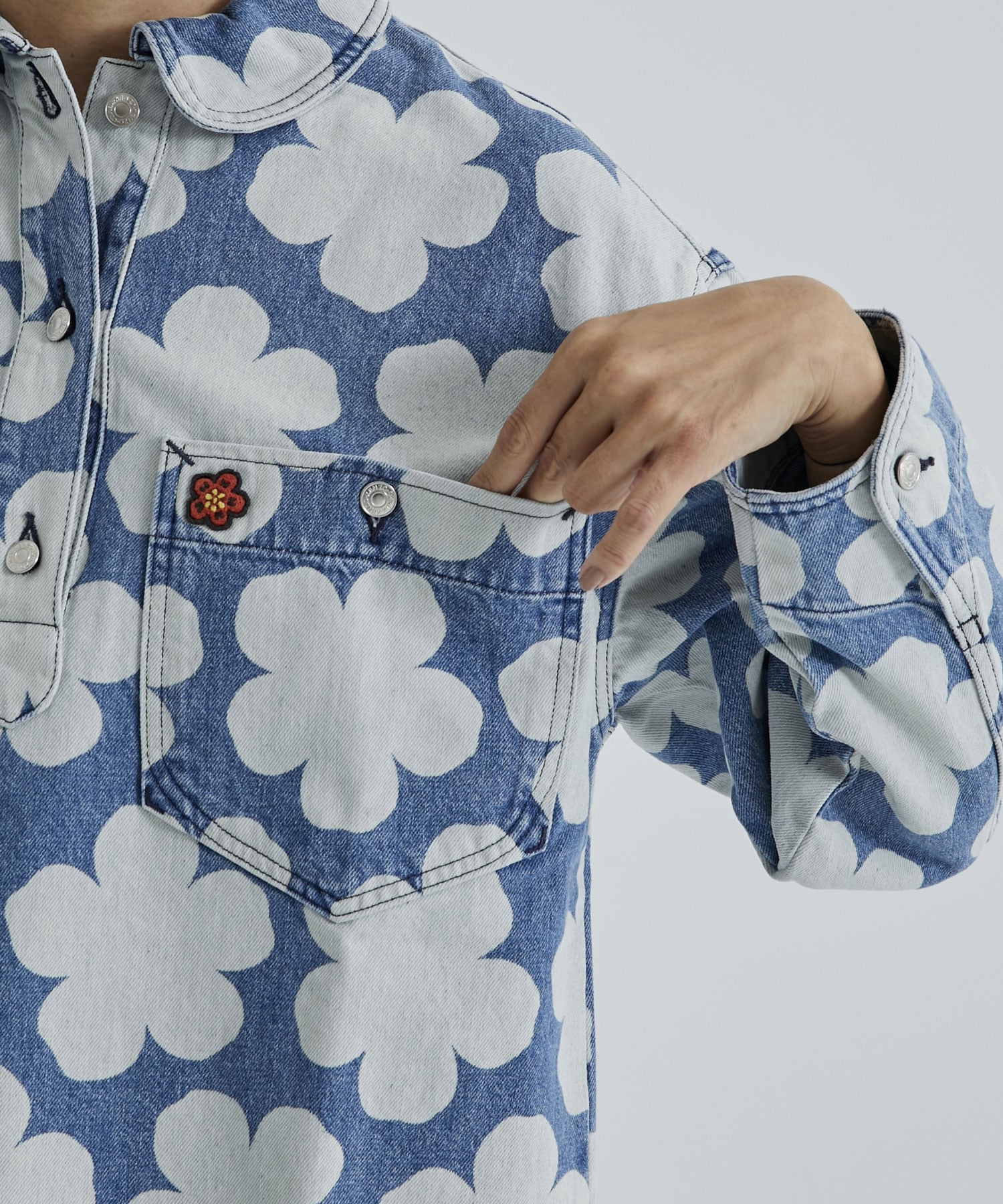 KENZO PRINTED DENIM POLO OVERSHIRT