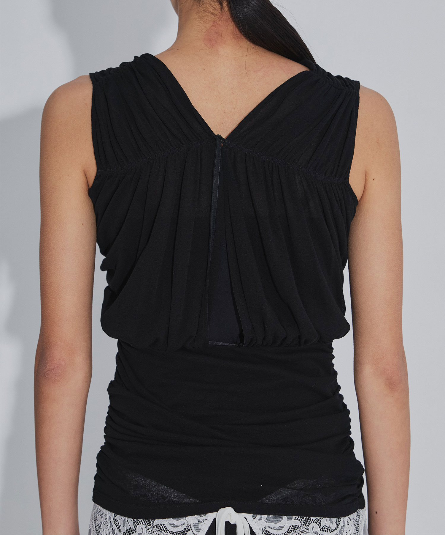 SHEER GATHERED SLEEVELESS TOP FETICO