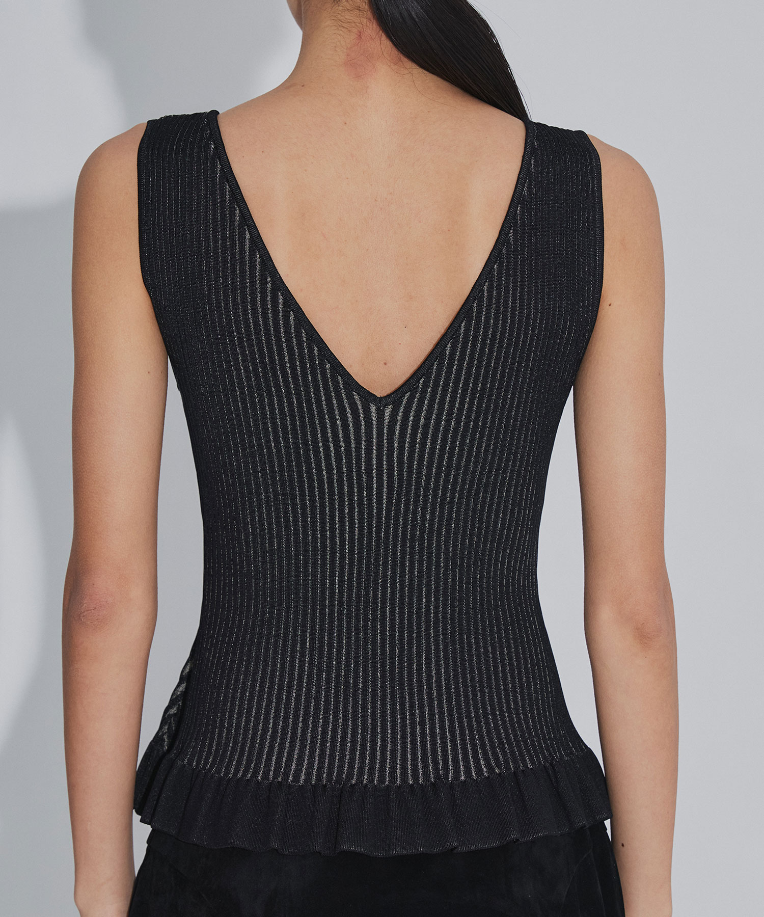 DAMASK-PATTERN RIB KNIT SLEEVELESS TOP FETICO