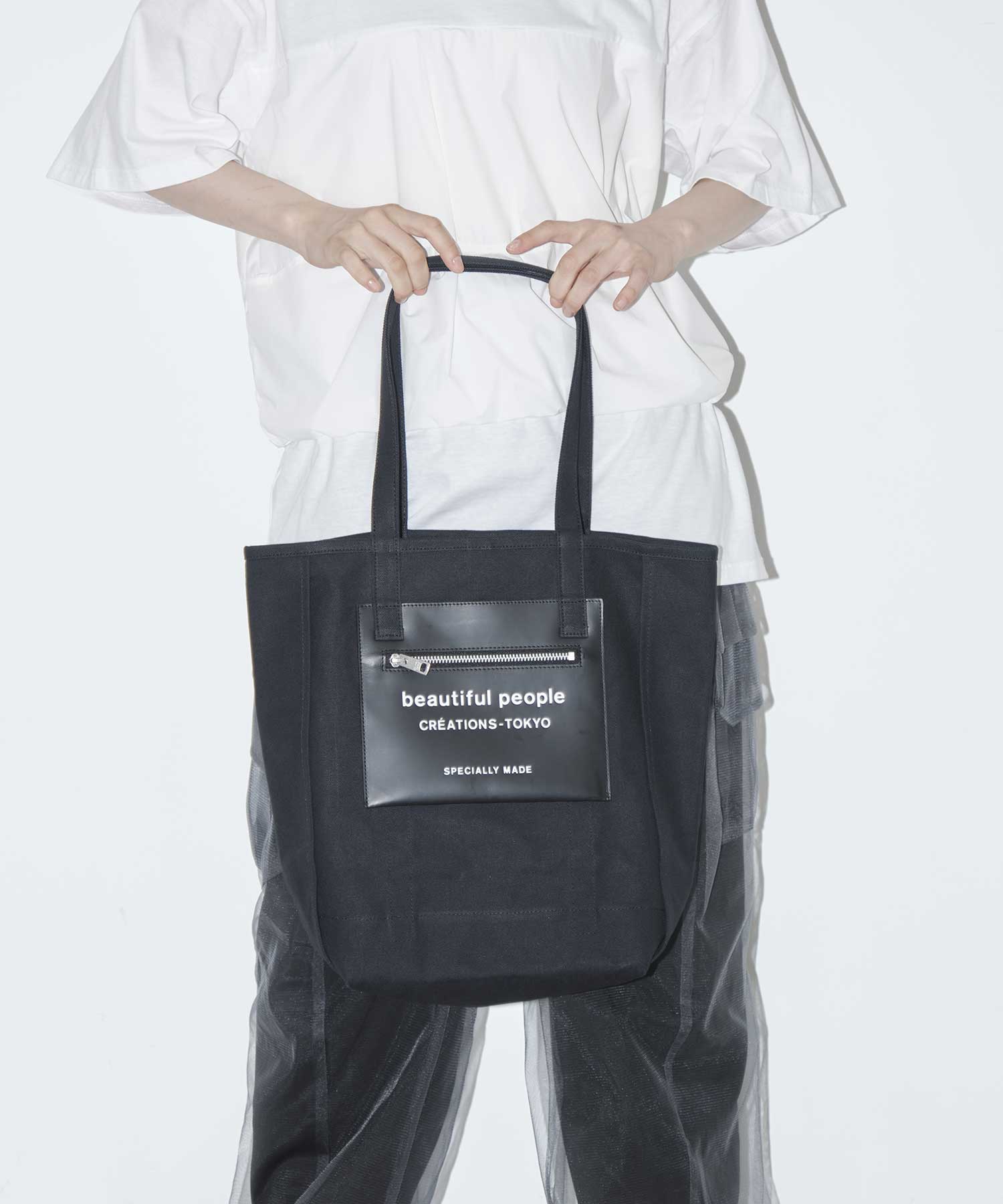 別注 Logo Leather Pocket Tote Bag beautiful people