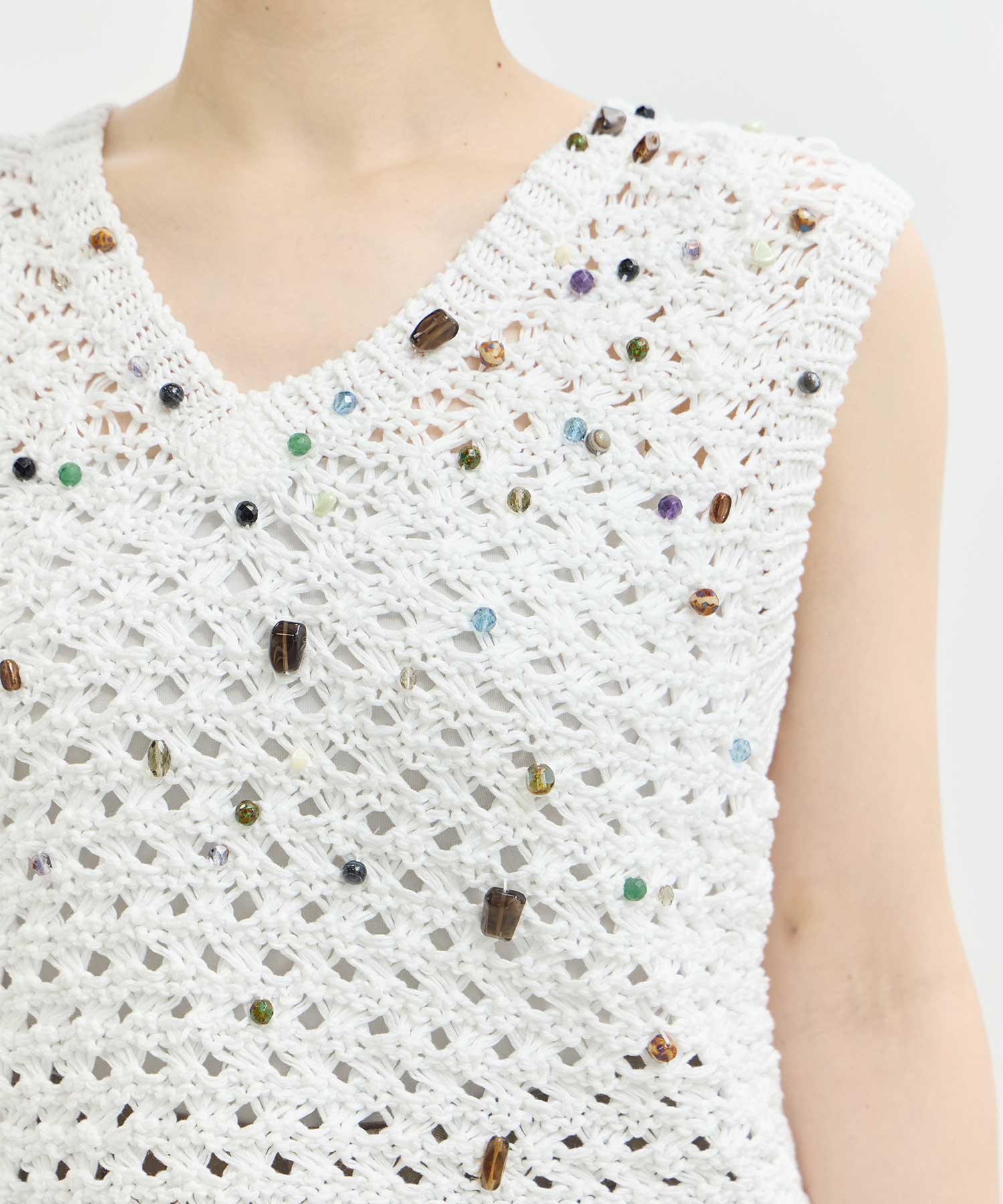 EX.Gerda glass beads&ores knit WH AKIRANAKA