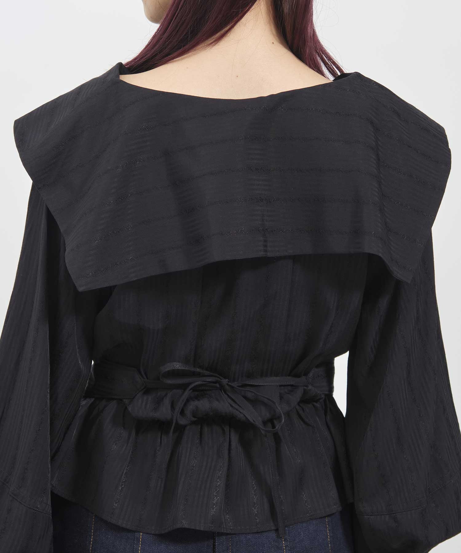 Rose jaquard stripe sailor collar blouse FETICO
